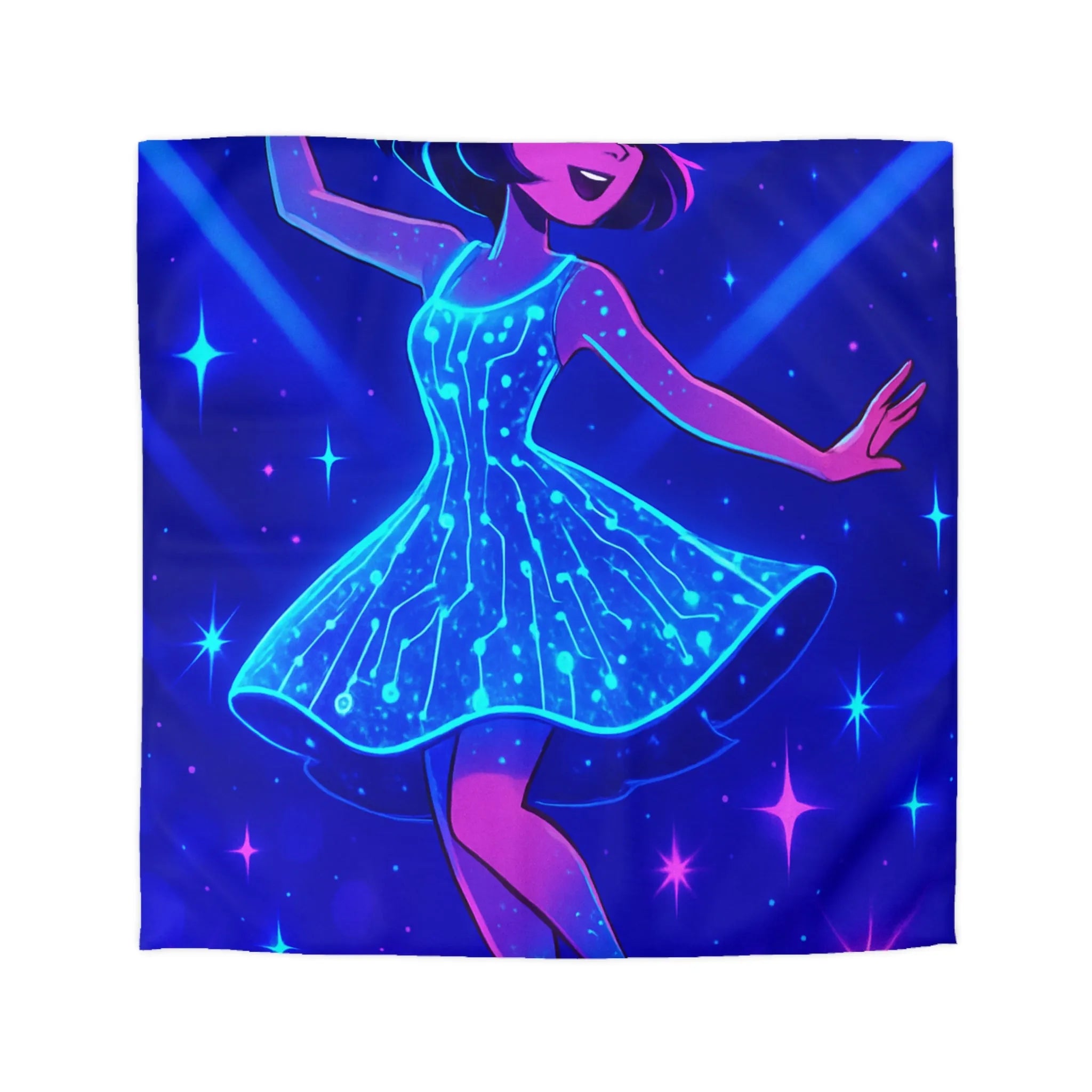 Éblouissante danseuse aux lumières néon sur piste étoilée housse de couette unique