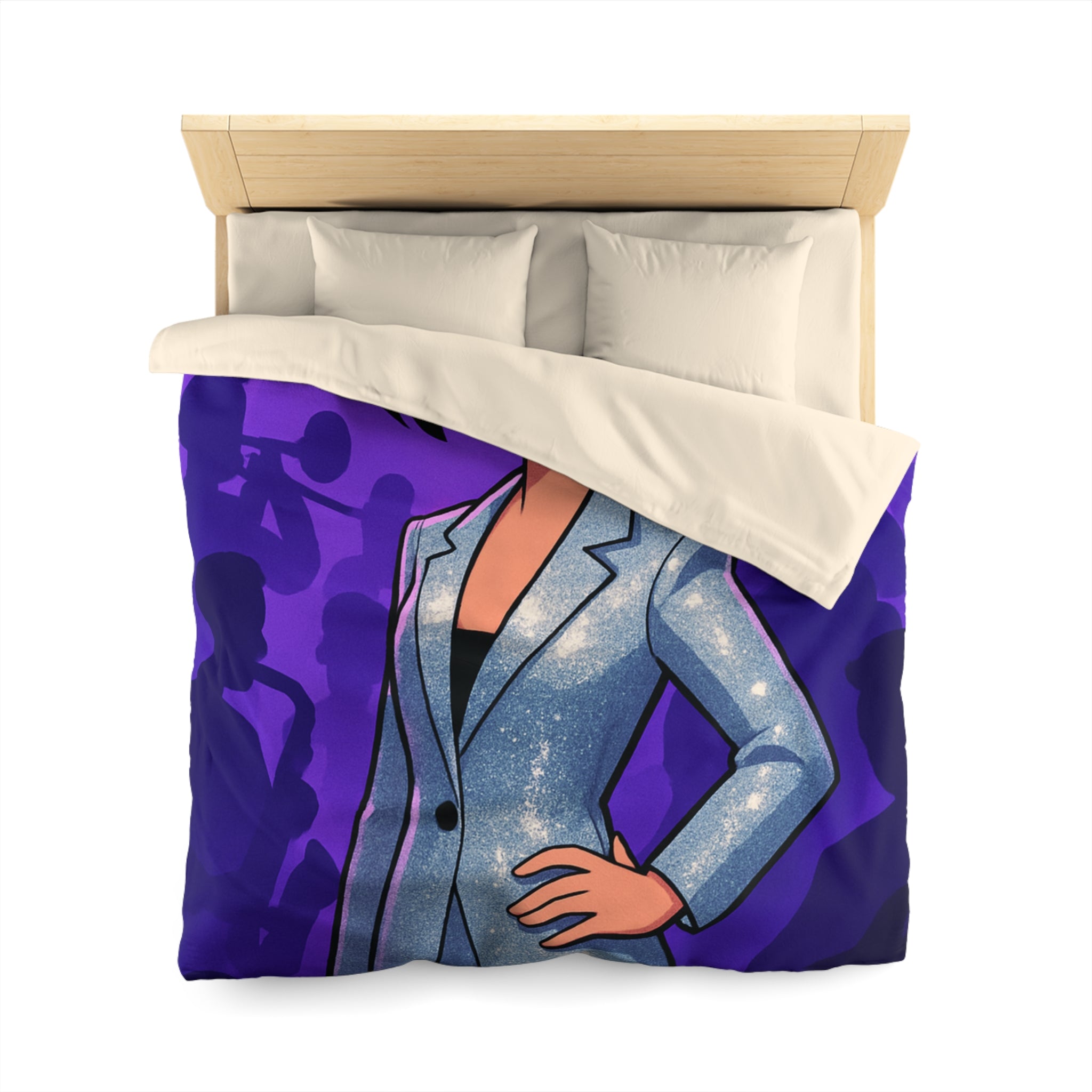 Housse de Couette Moderne avec Motif de Musicienne en Lumière Scintillante