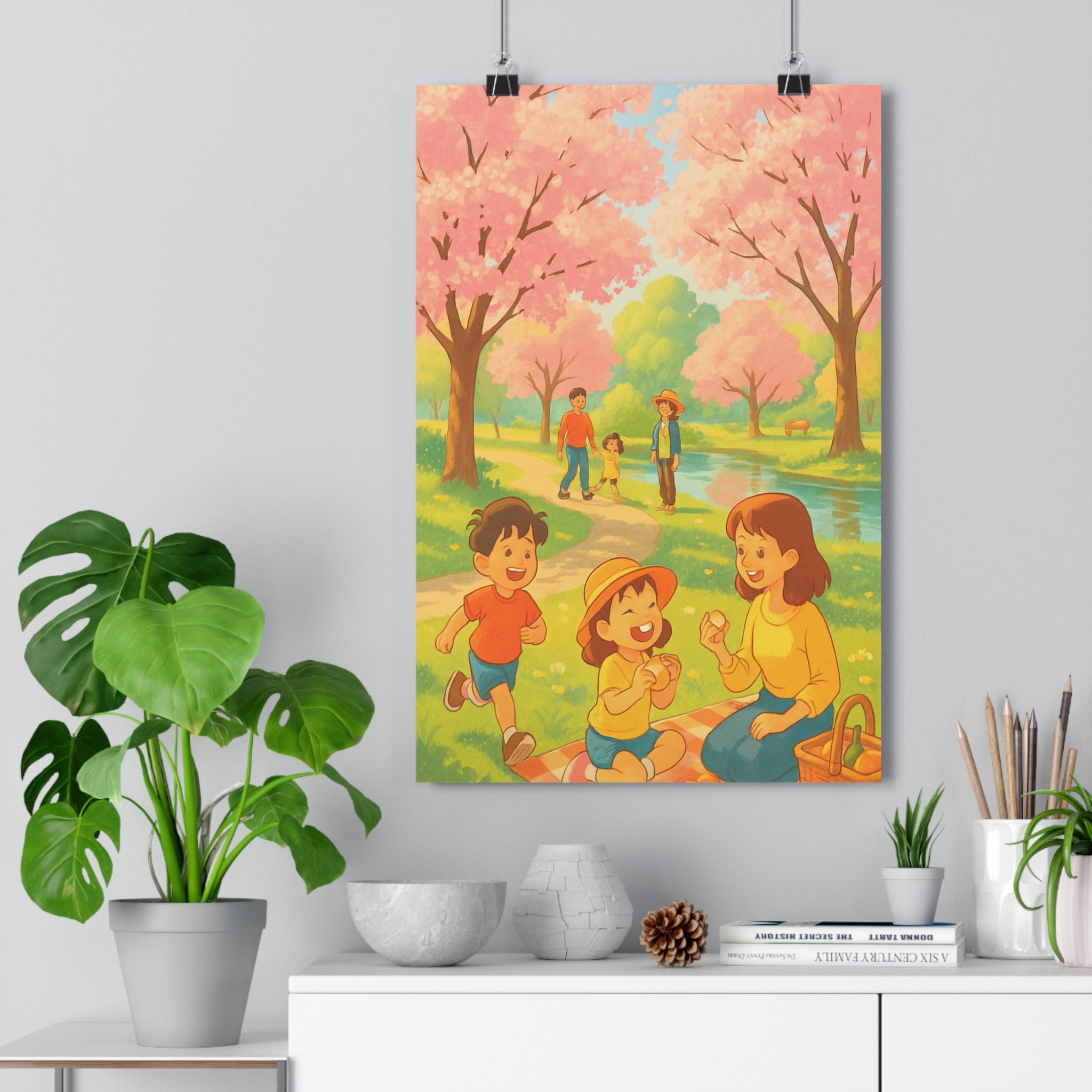 Poster décoratif moderne vert jaune joyeux salon chambre enfant printemps nature illustration vibrant élégant