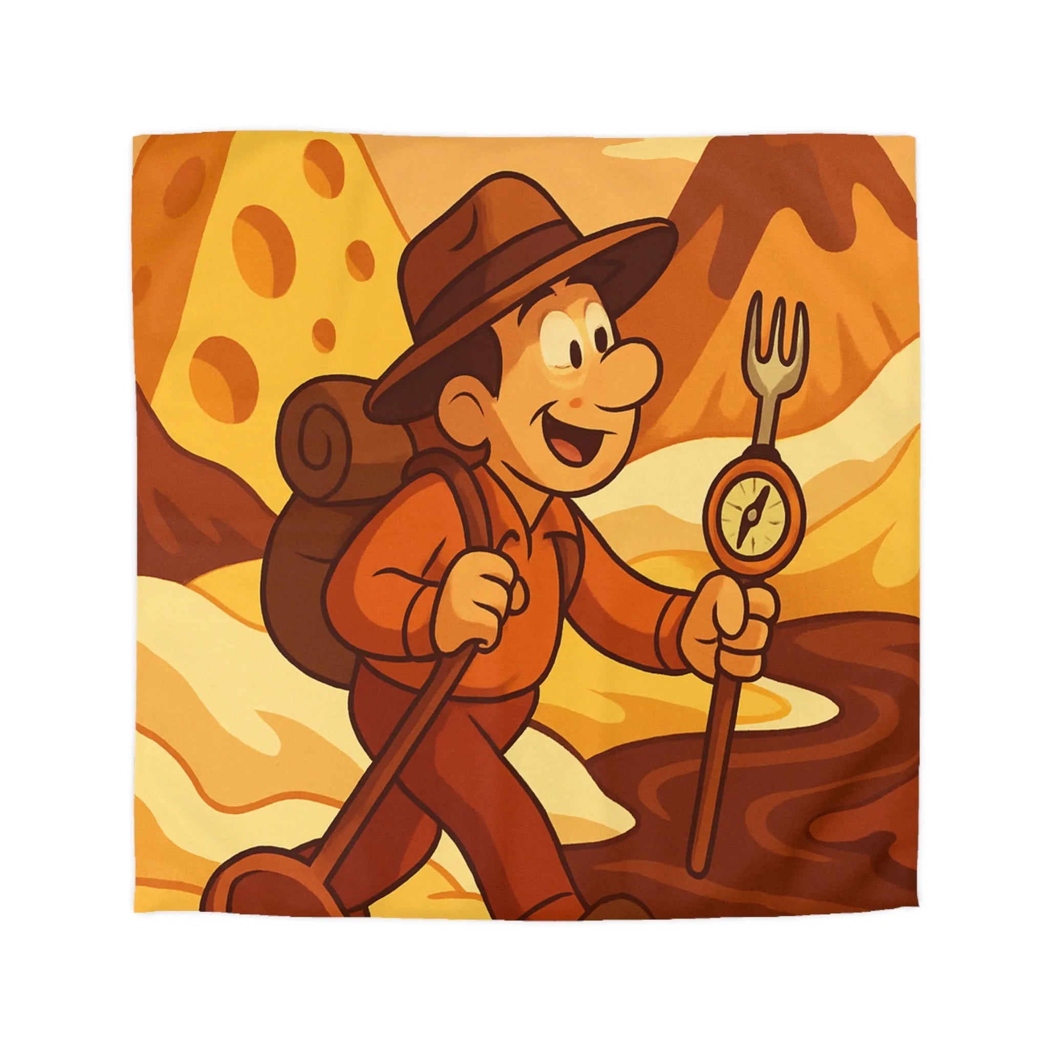 Housse De Couette Aventure Rétro Souvenirs Chocolat Montagne Désert Dunes Jaunes Illustration