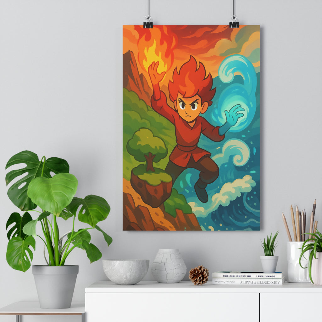 Poster décoratif animé coloré rouge bleu enfant aventure dynamique chambre vibrant nature énergique unique