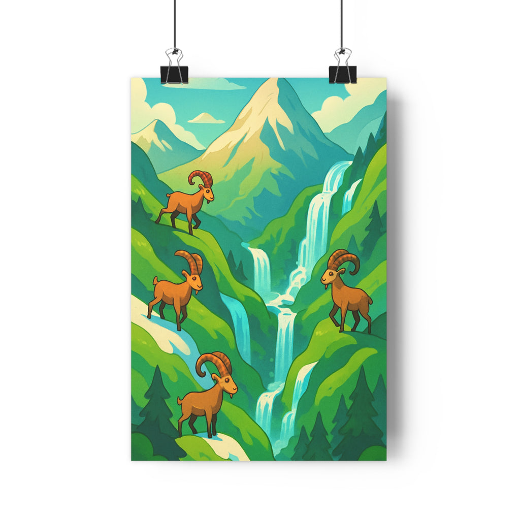 Poster décoratif cartoon pastel vert bleu montagne rêve chambre salon nature paisible fantaisiste 30x46