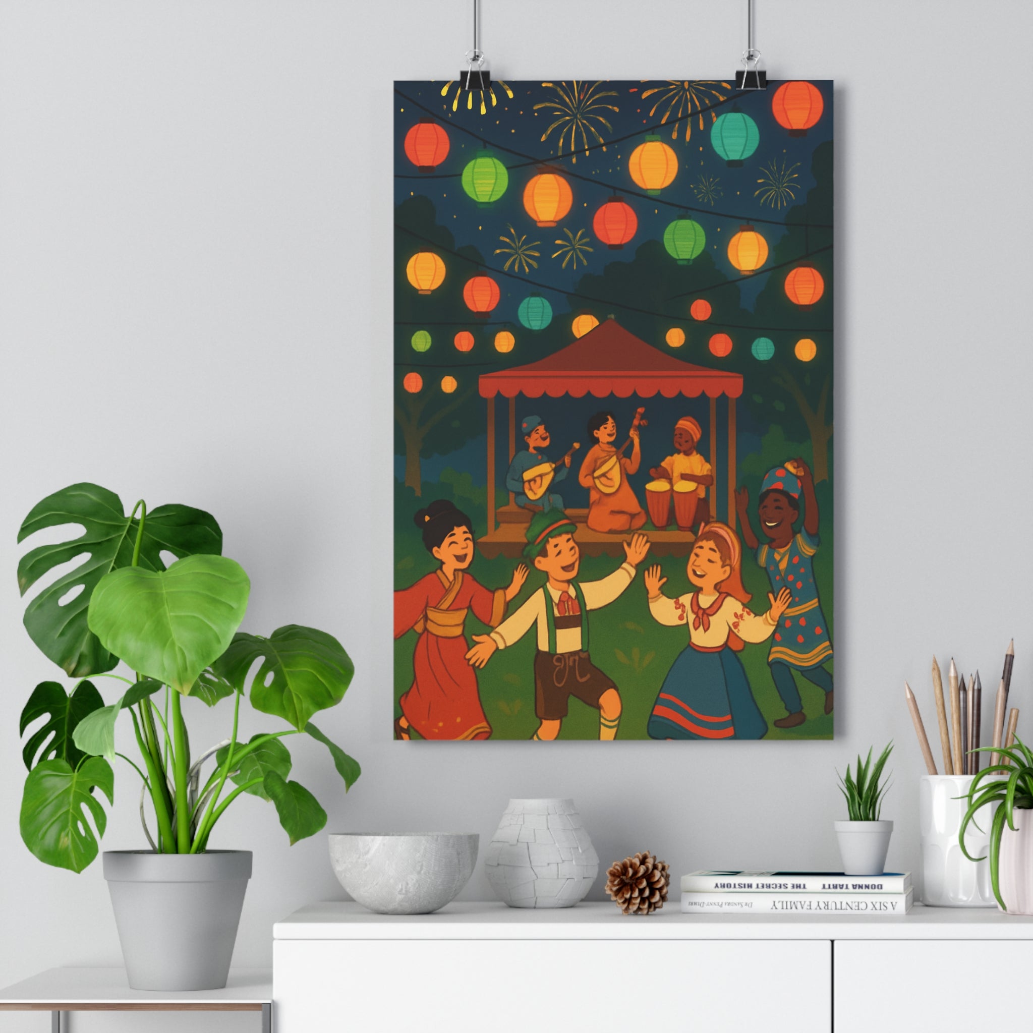 Poster décoratif cartoon festif coloré joyeux musique chapiteau intérieur salon chambre ambiance vivante éclatante