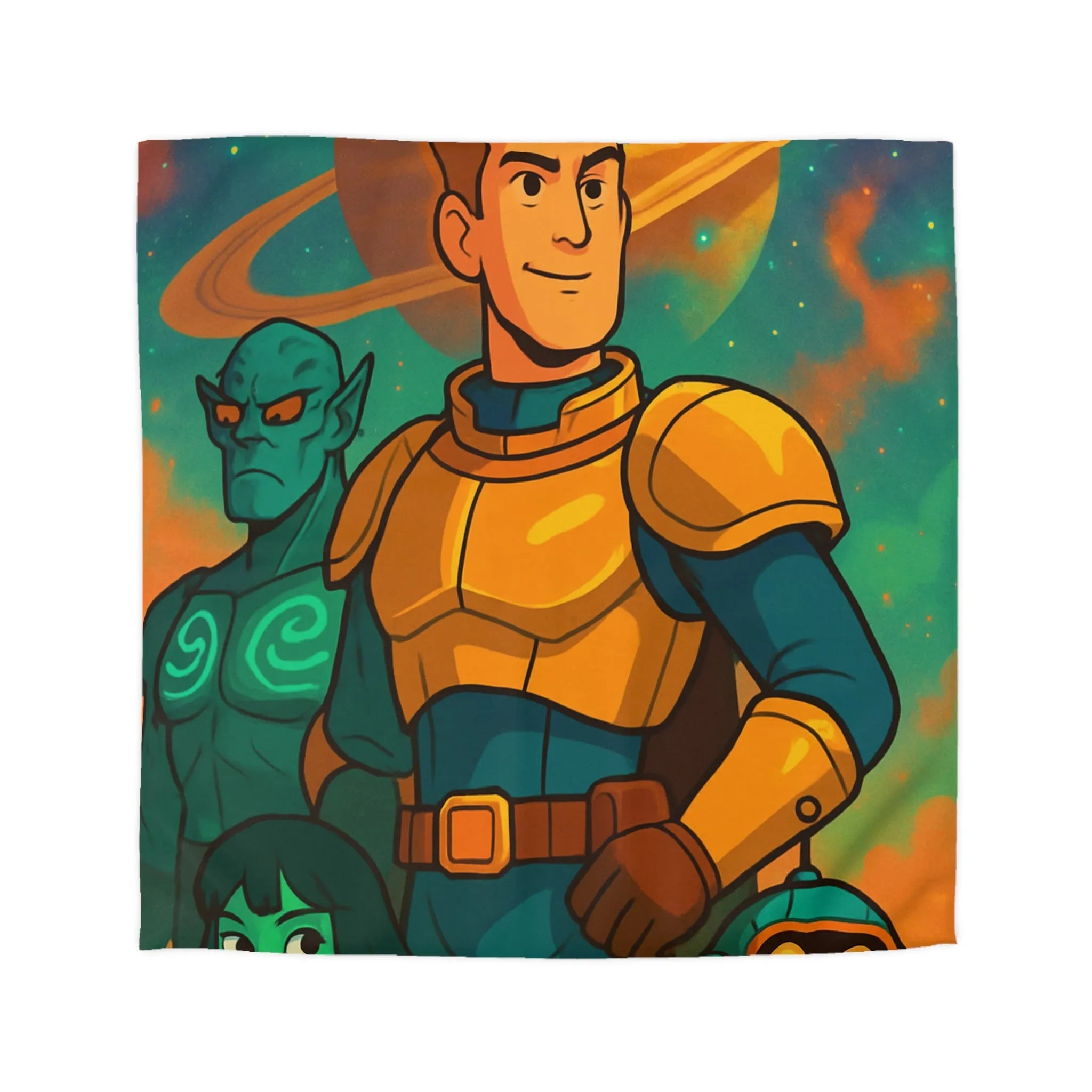 Housse de Couette Design Futuriste avec Héros de l'Espace et Planète Saturne