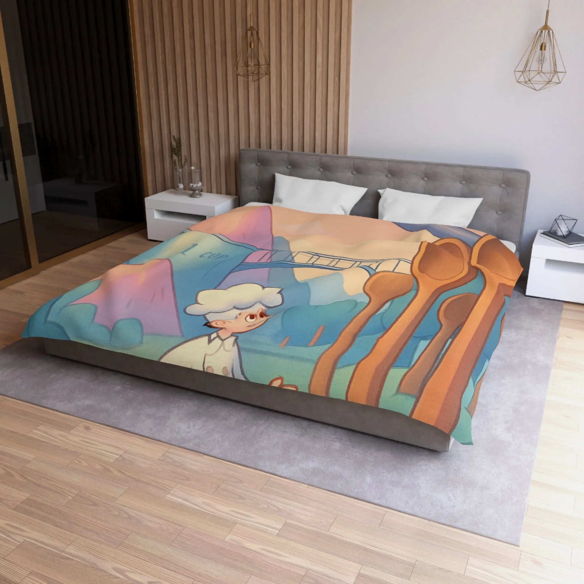 Housse de couette fantaisie chefs rêveurs et paysages de cuisine magiques pour enfants