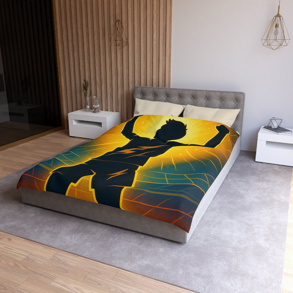 Housse de couette silhouette sportive avec éclair vibrant et fond lumineux unique