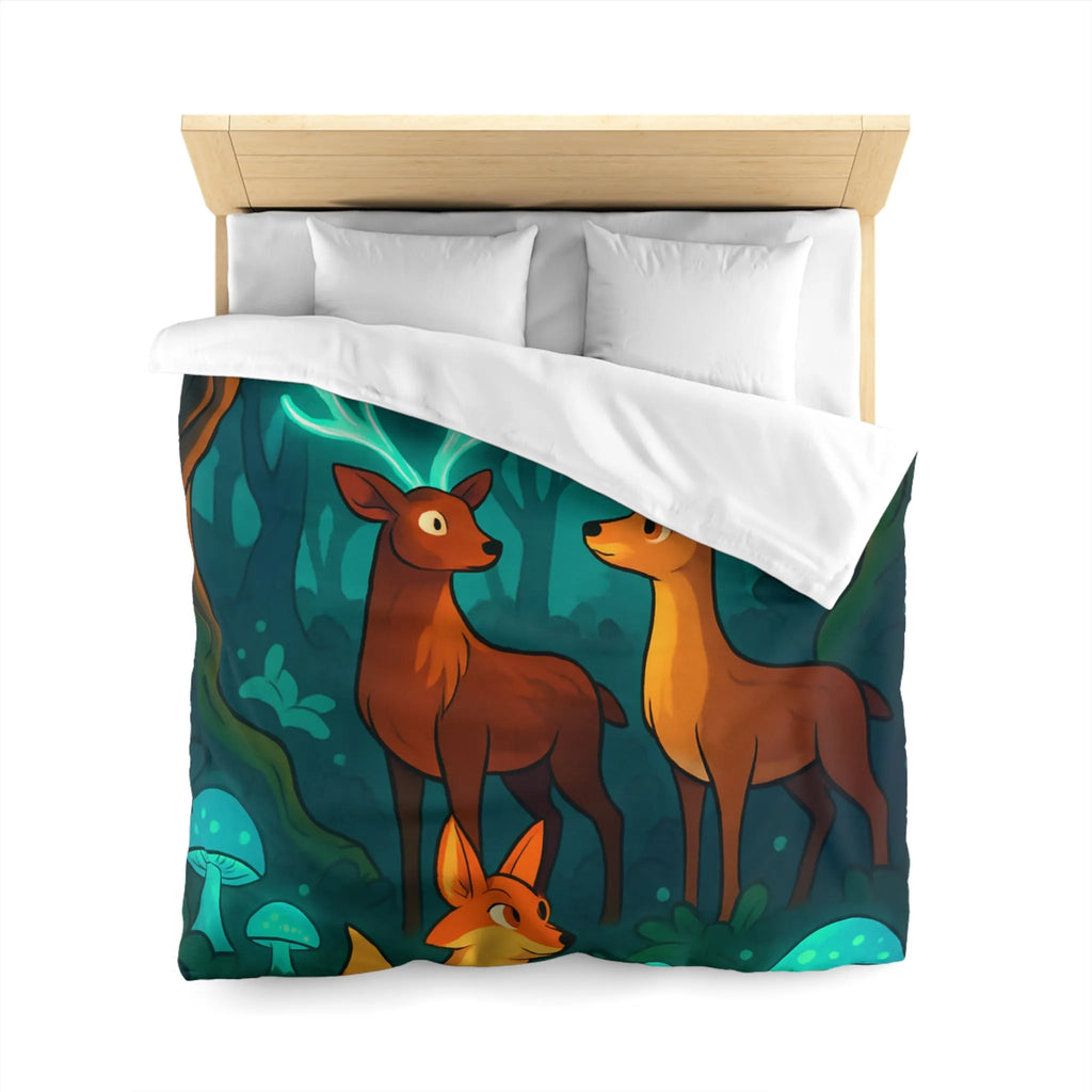 Housse de couette avec animaux de forêt et champignons sous lumière lunaire magique