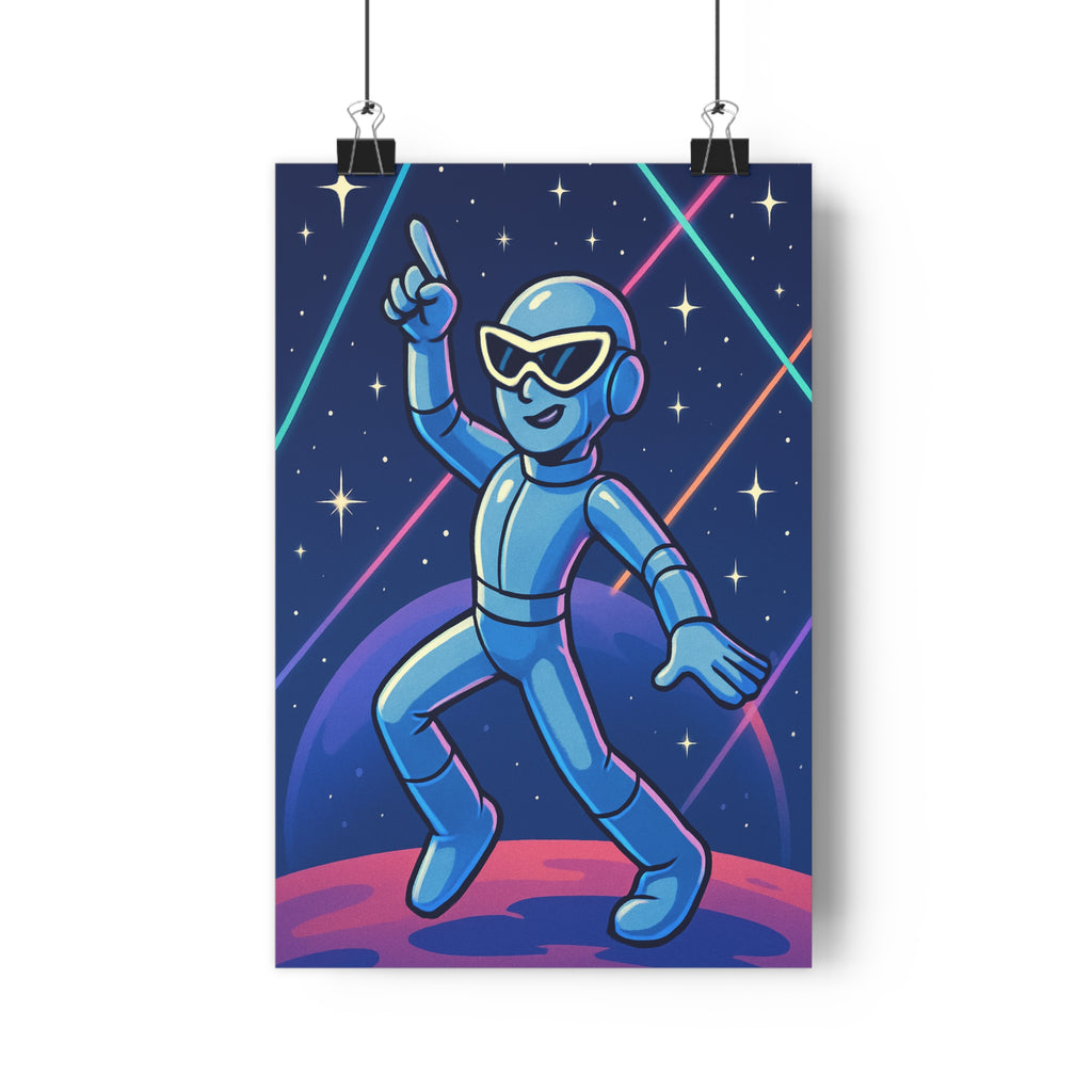 Poster décoratif personnage futuriste danse bleu rose cartoon espace lumineux étoiles salon chambre qualité