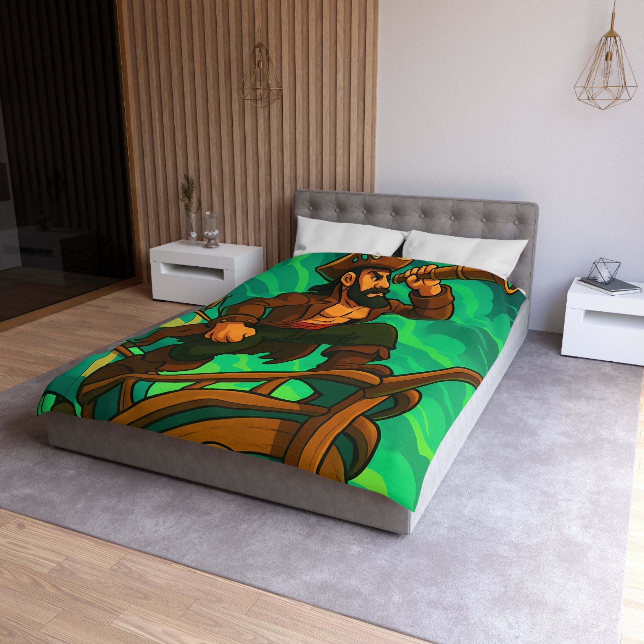 Housse de couette pirate en quête d'aventure sur un navire, ambiance animée et colorée