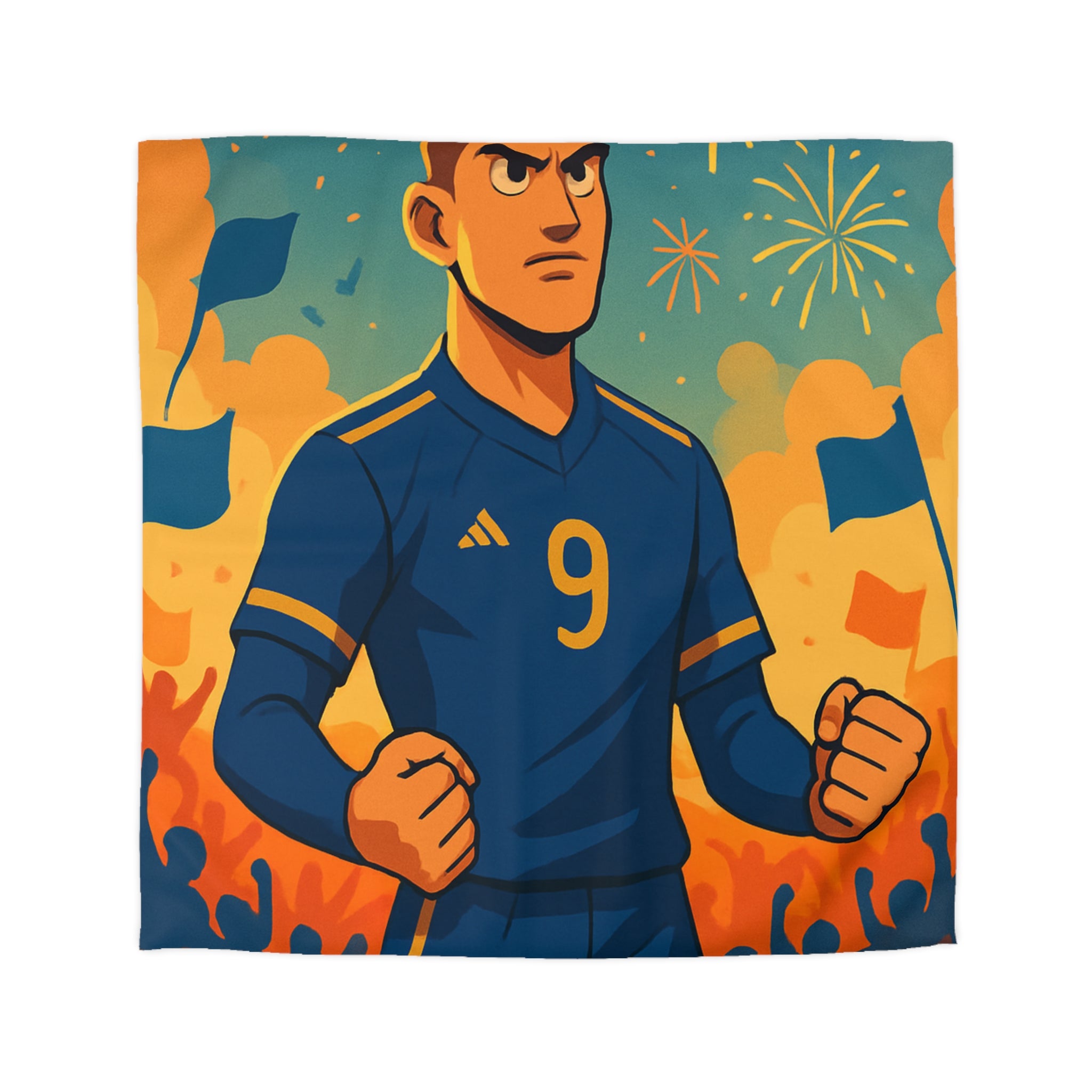 Housse de couette sportive avec joueur de football, feux d'artifice et ambiance festive
