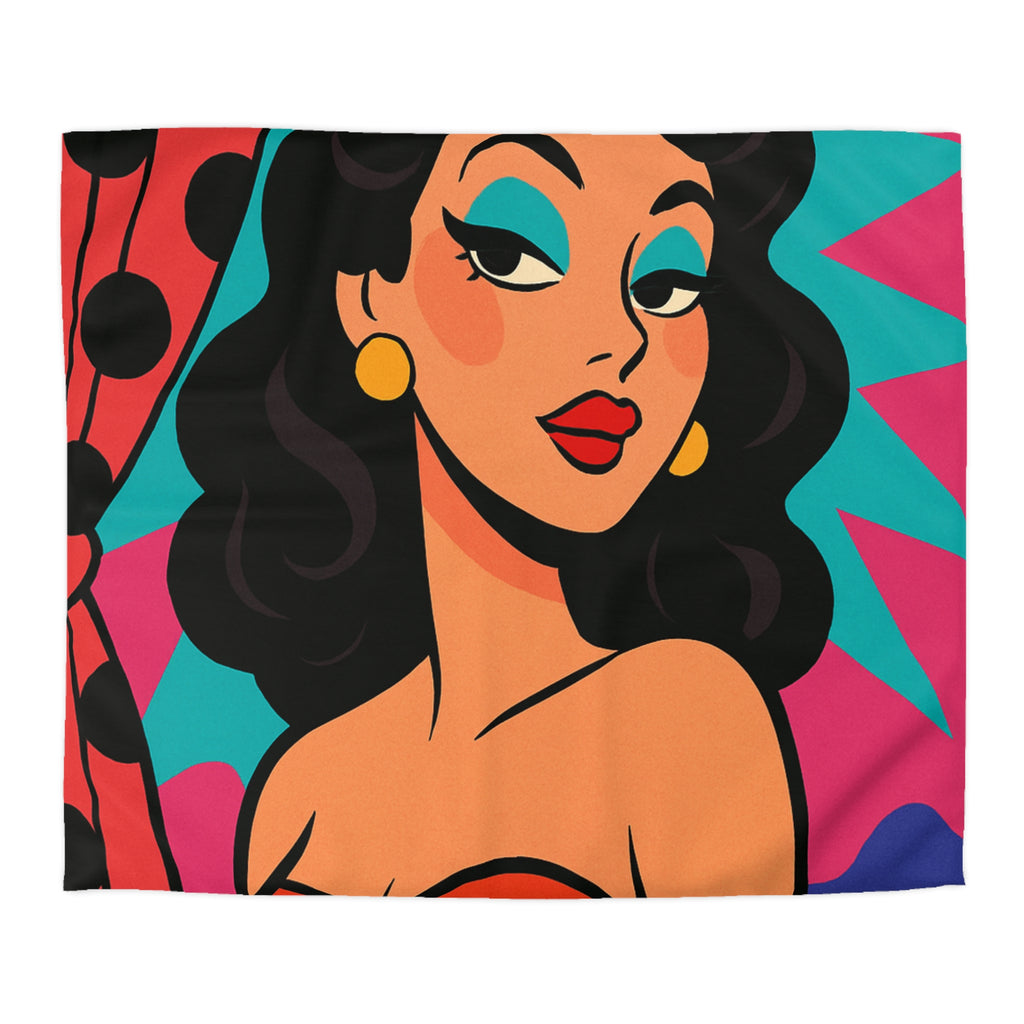 Housse de Couette Style Pop Art avec Illustration Femme Glamour et Couleurs Vives