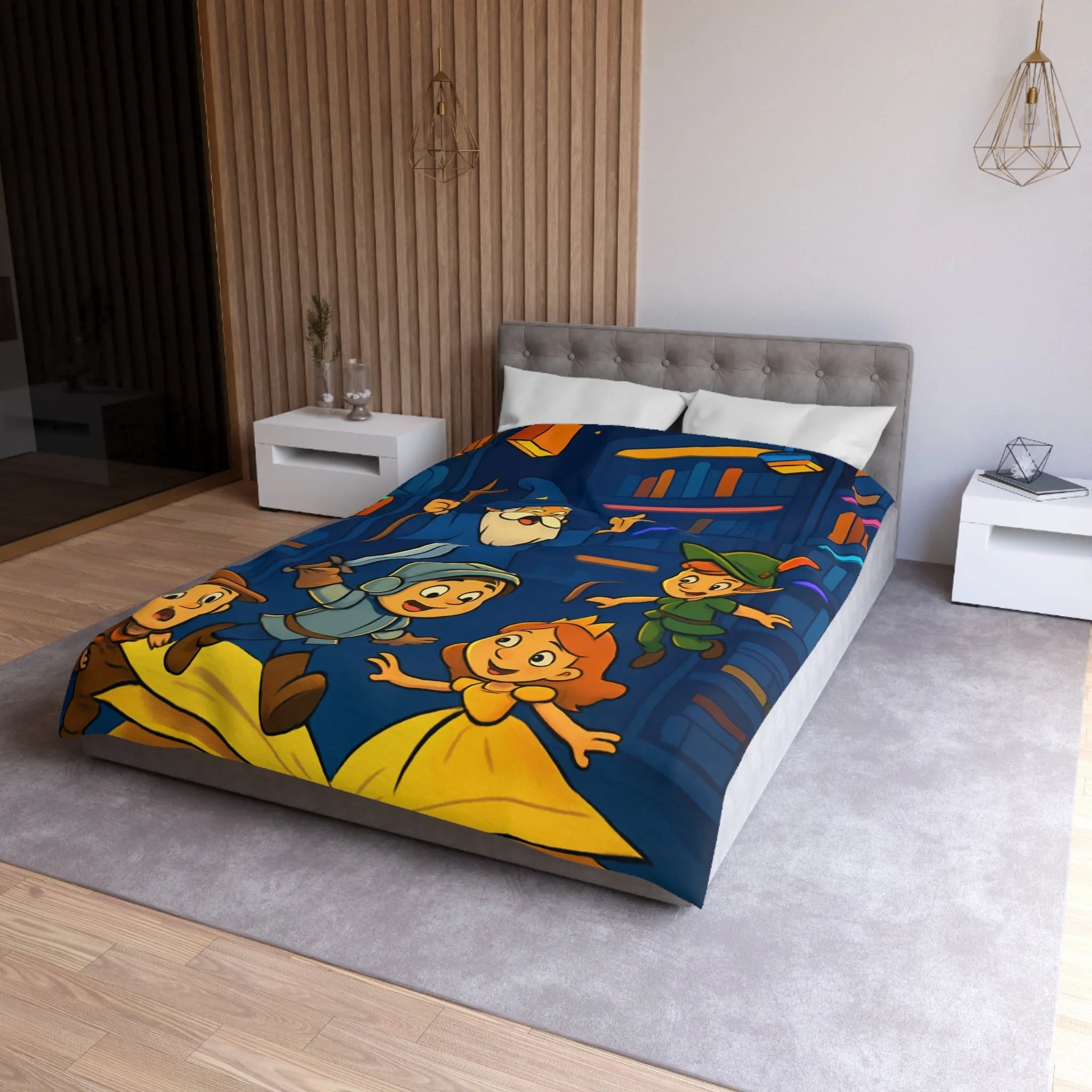 Housse de Couette Enchantée pour Enfants avec Contes Magiques et Personnages Historiques Colorés