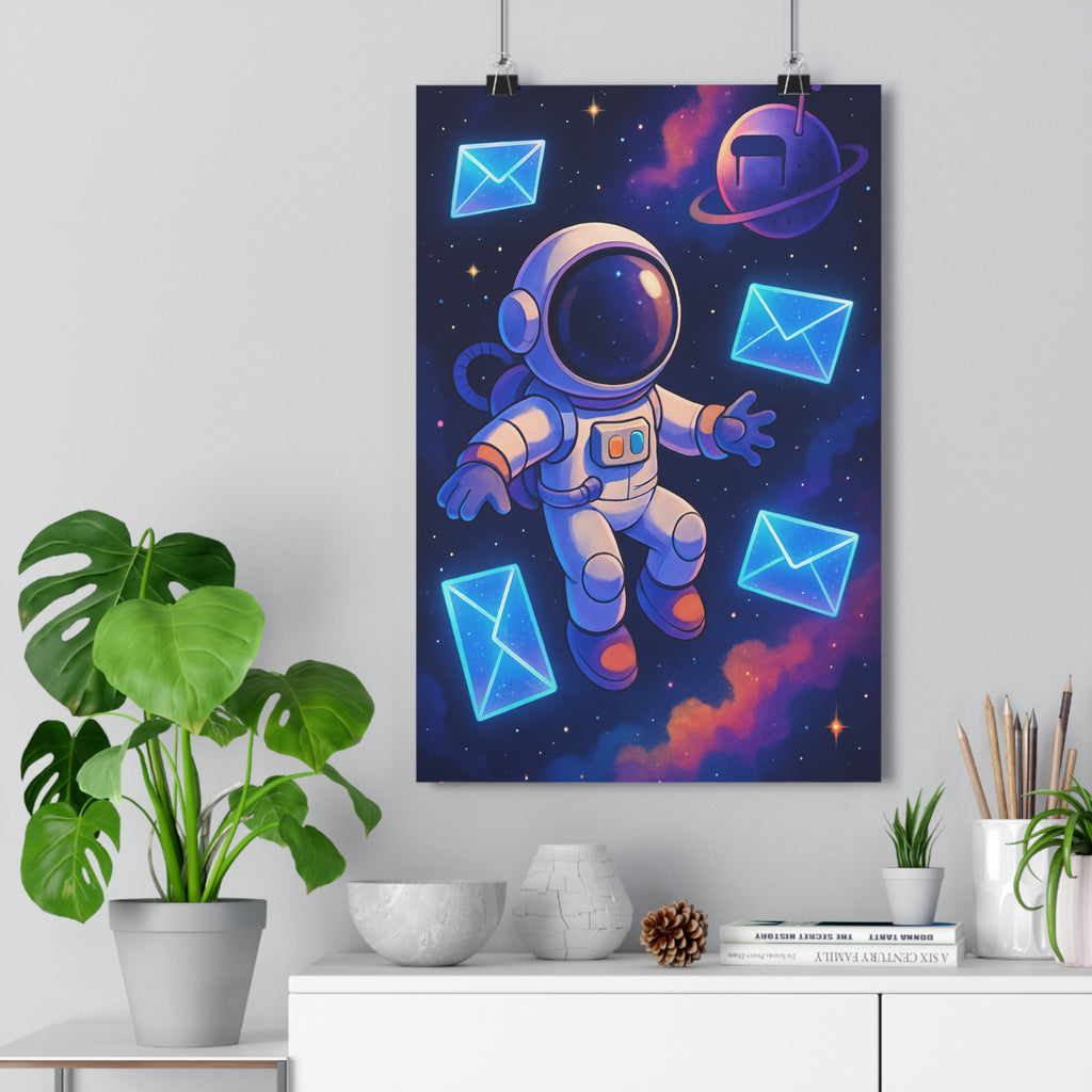 Poster décoratif astronaute espace lumineux néon cartoon futuriste enfant chambre couleurs mystique fantaisie qualité