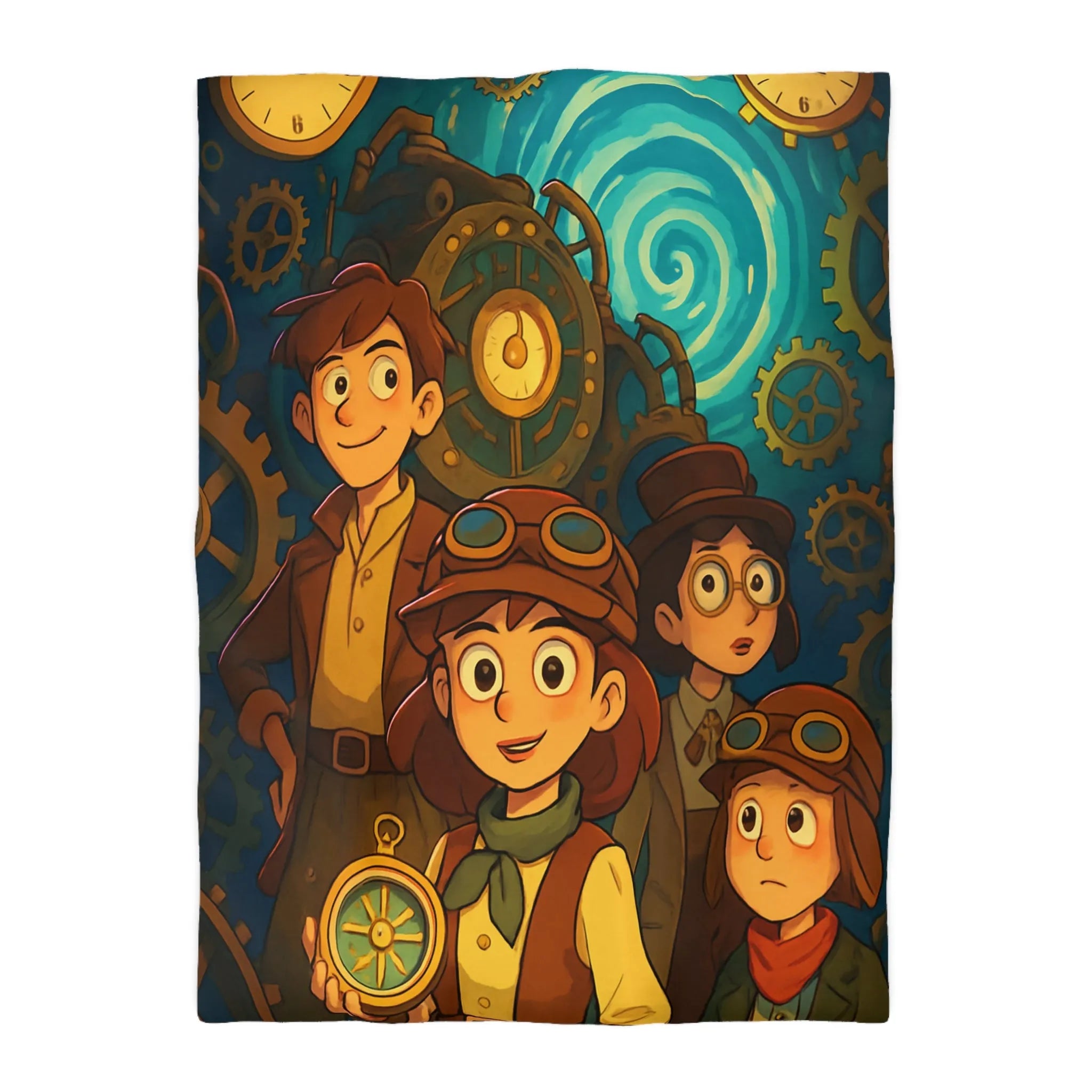 Housse de Couette Enfant Steampunk Aventure Horlogerie avec Spirale Temporelle Mystérieuse