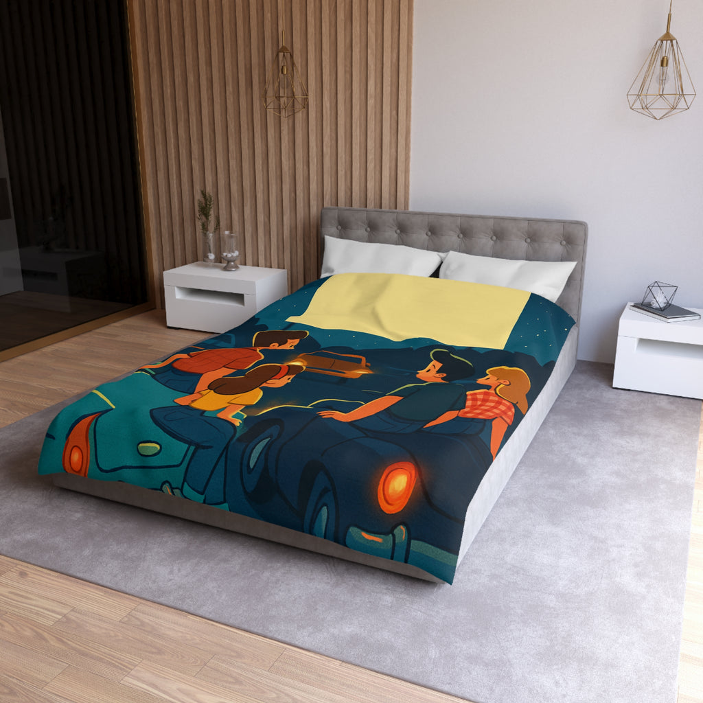 Housse de couette rétro cinéma de voitures sous un ciel étoilé fantastique