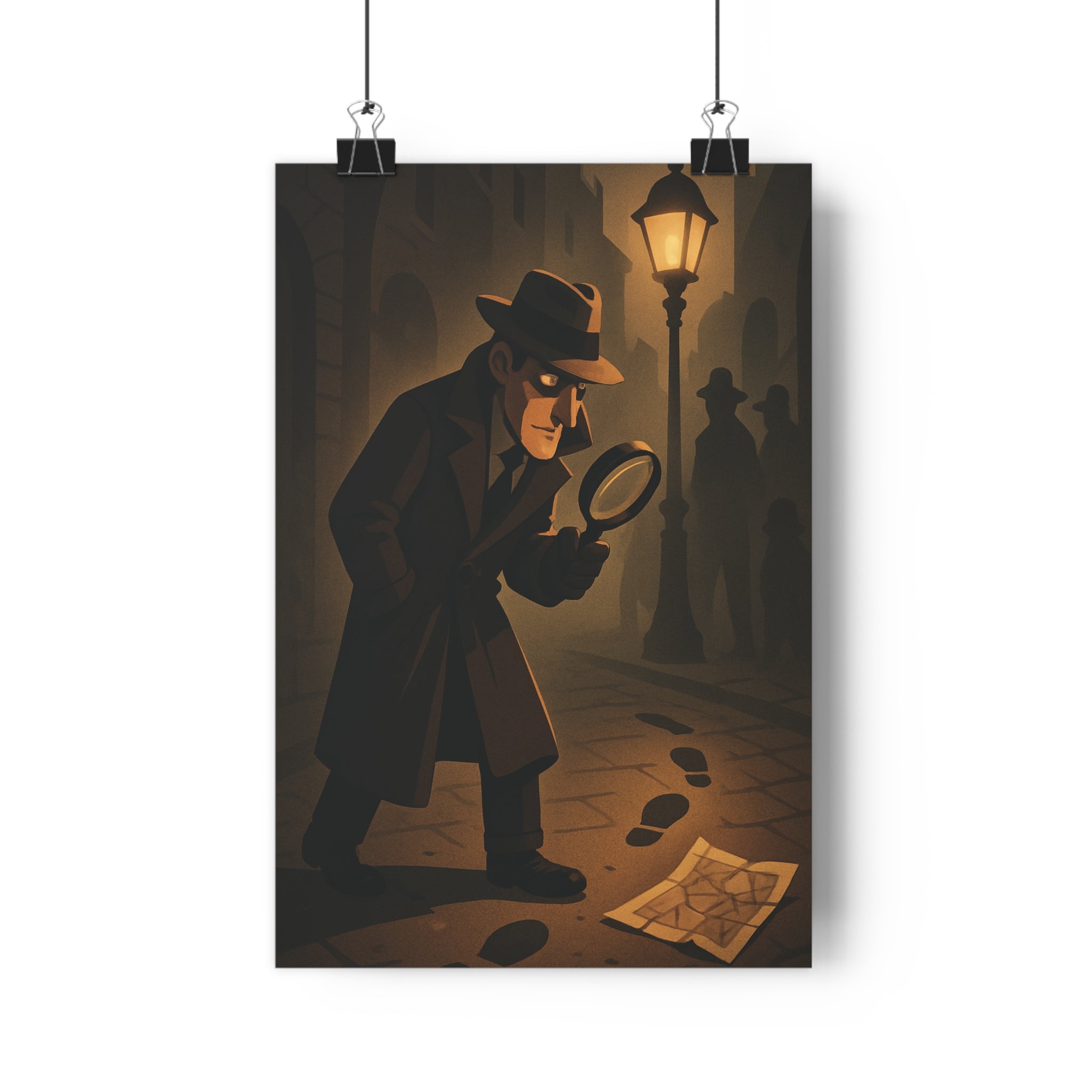 Poster décoratif mystérieux détective sombre sépia vintage ambiance intrigante bureau salon 30x46 cm qualité