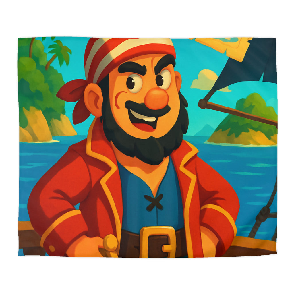 Housse de couette pirate joyeux avec carte au trésor et îles paradisiaques