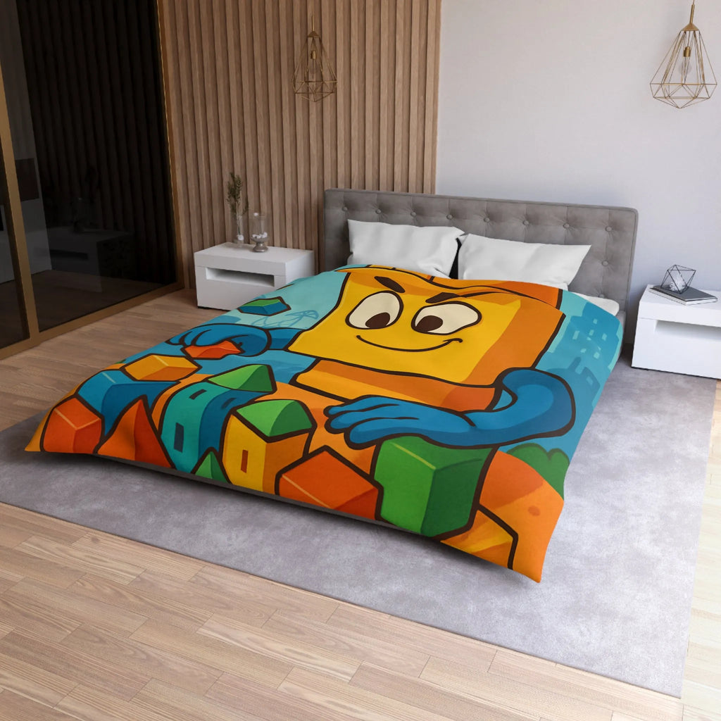 Housse de couette colorée avec motif de construction pour chambre d'enfant joyeuse