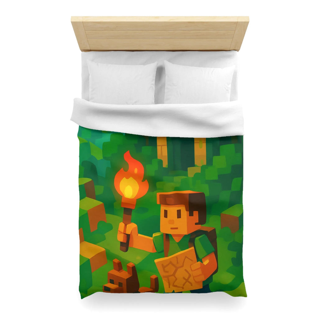 Explorez un monde aventureux et mystique avec cette housse de couette pixelisée géométrique