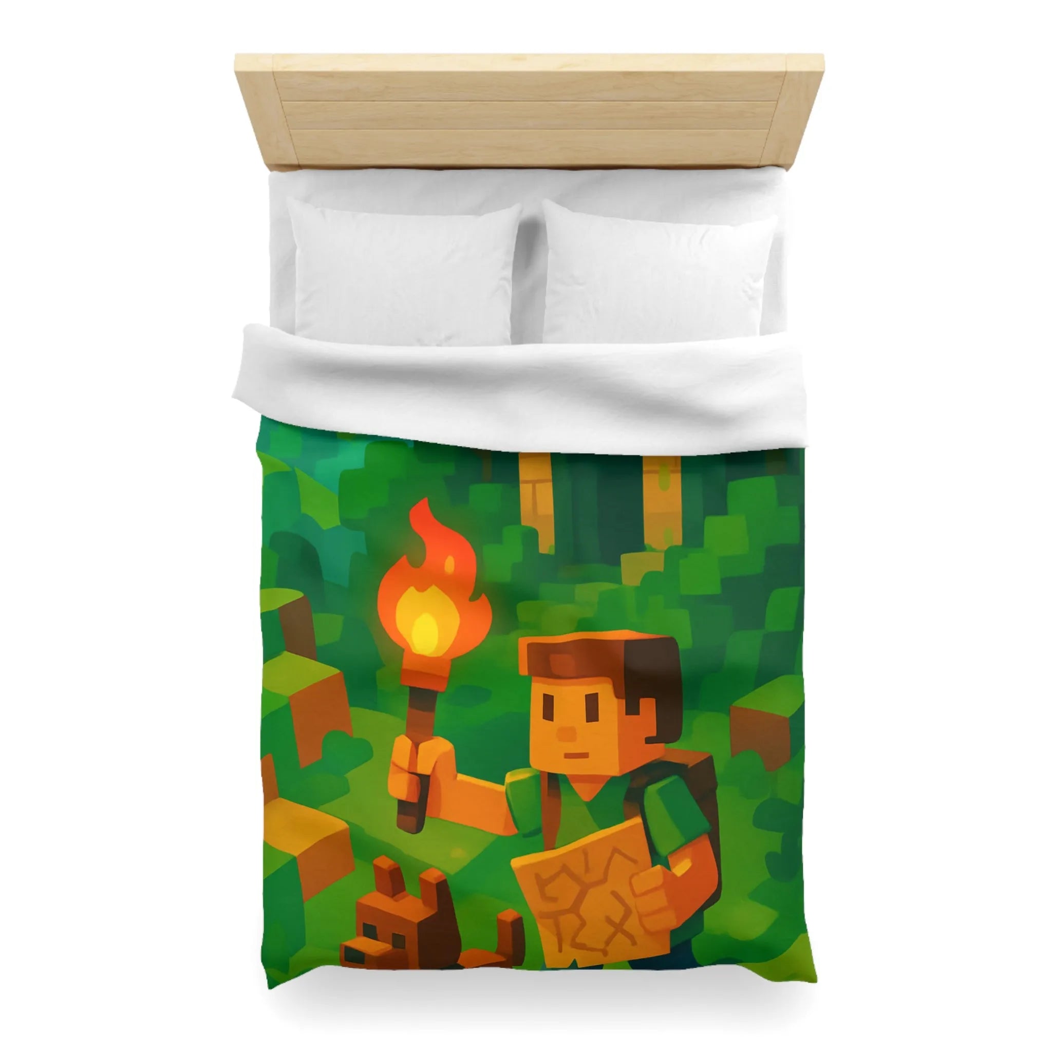 Explorez un monde aventureux et mystique avec cette housse de couette pixelisée géométrique