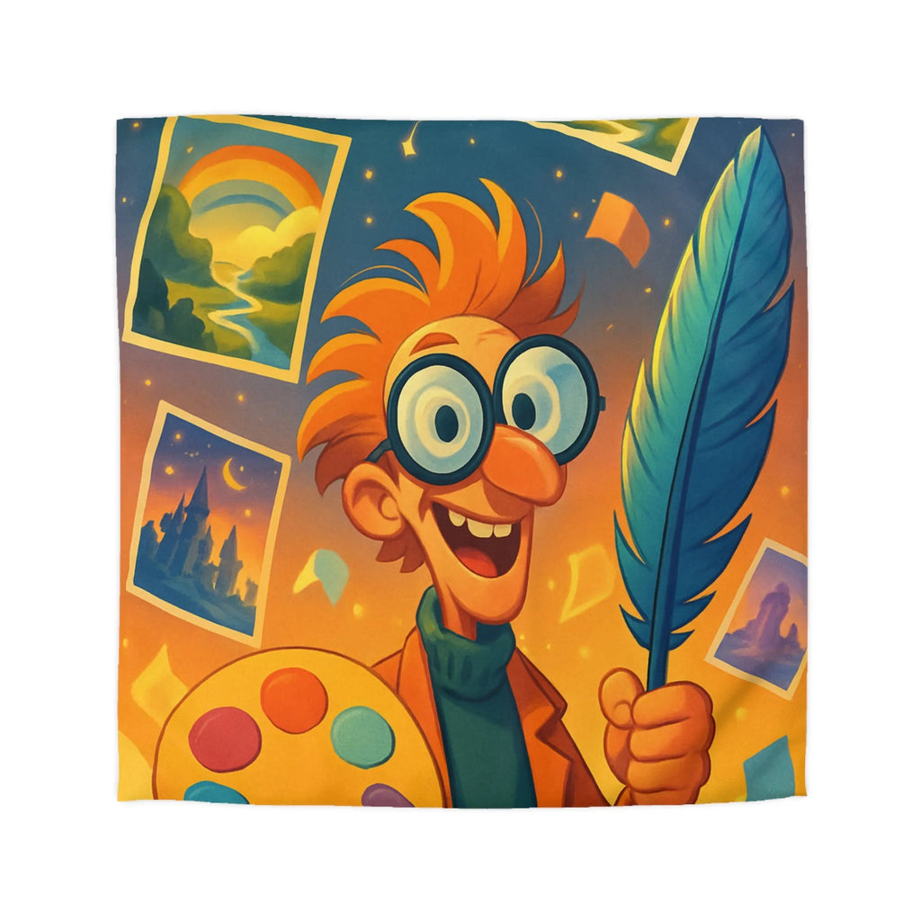 Housse de couette colorée avec paysage de conte de fées et artiste joyeux