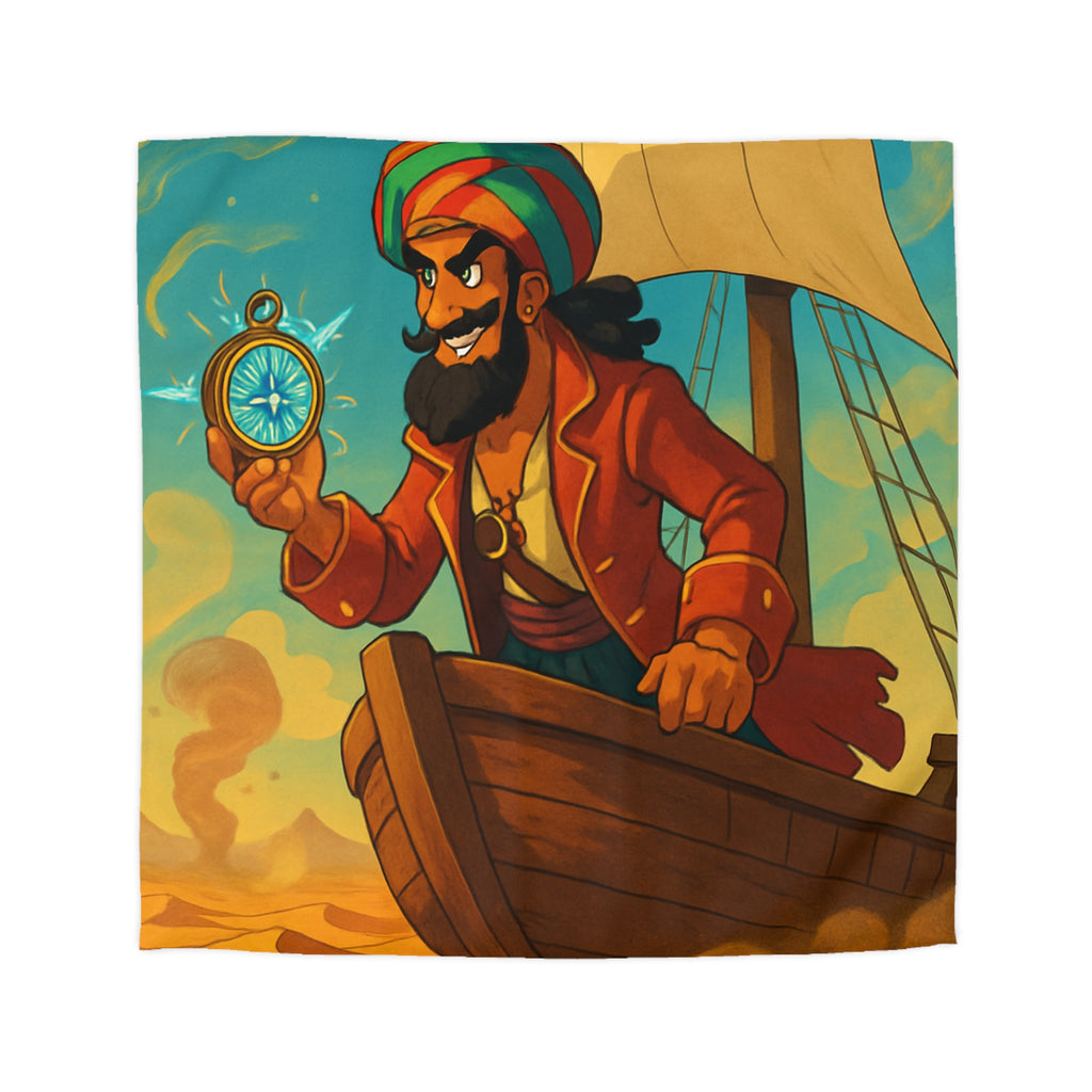 Housse de Couette Pirate Colorée avec Bateau et Boussole Inspirée de l'Aventure En Mer