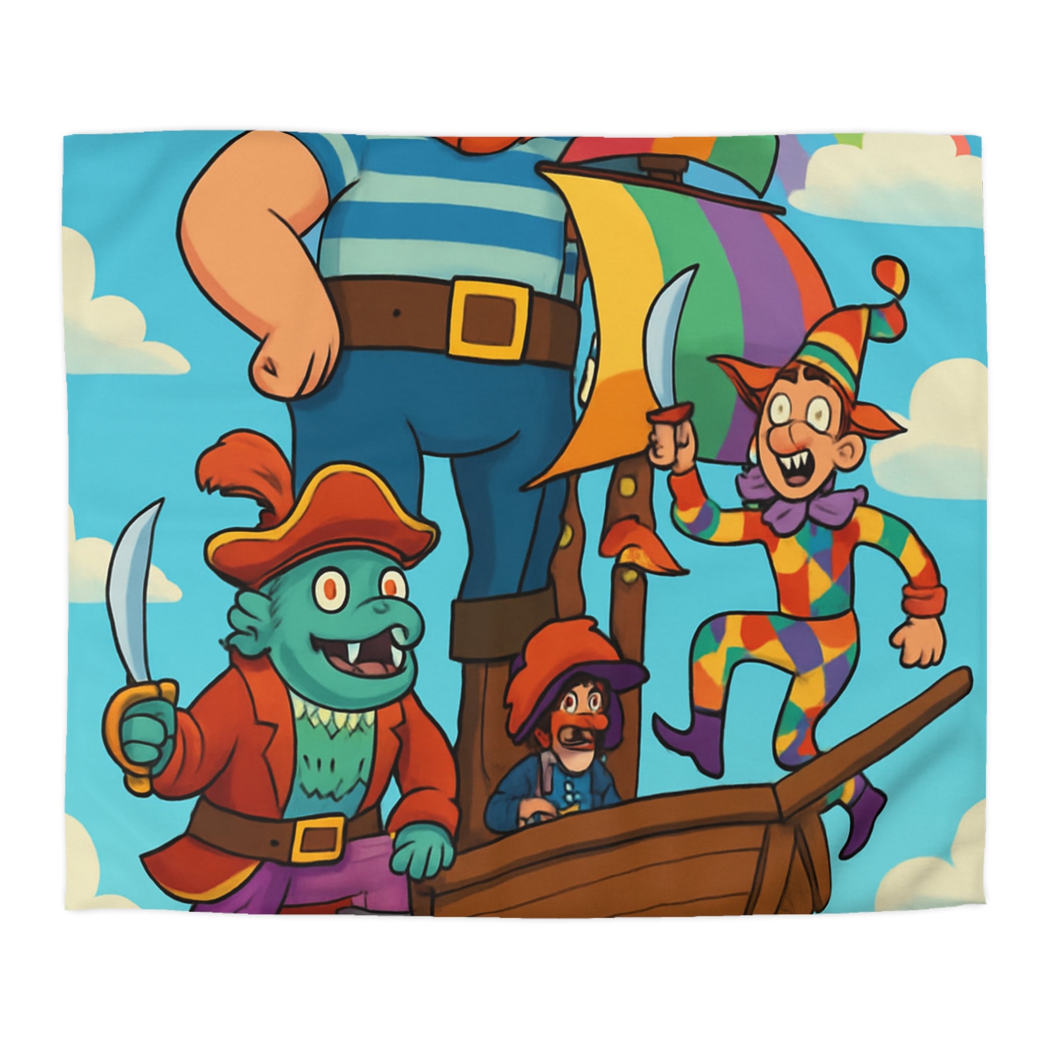 Housse de couette pirate joyeux arc-en-ciel colorée avec bateau pour enfant chambre