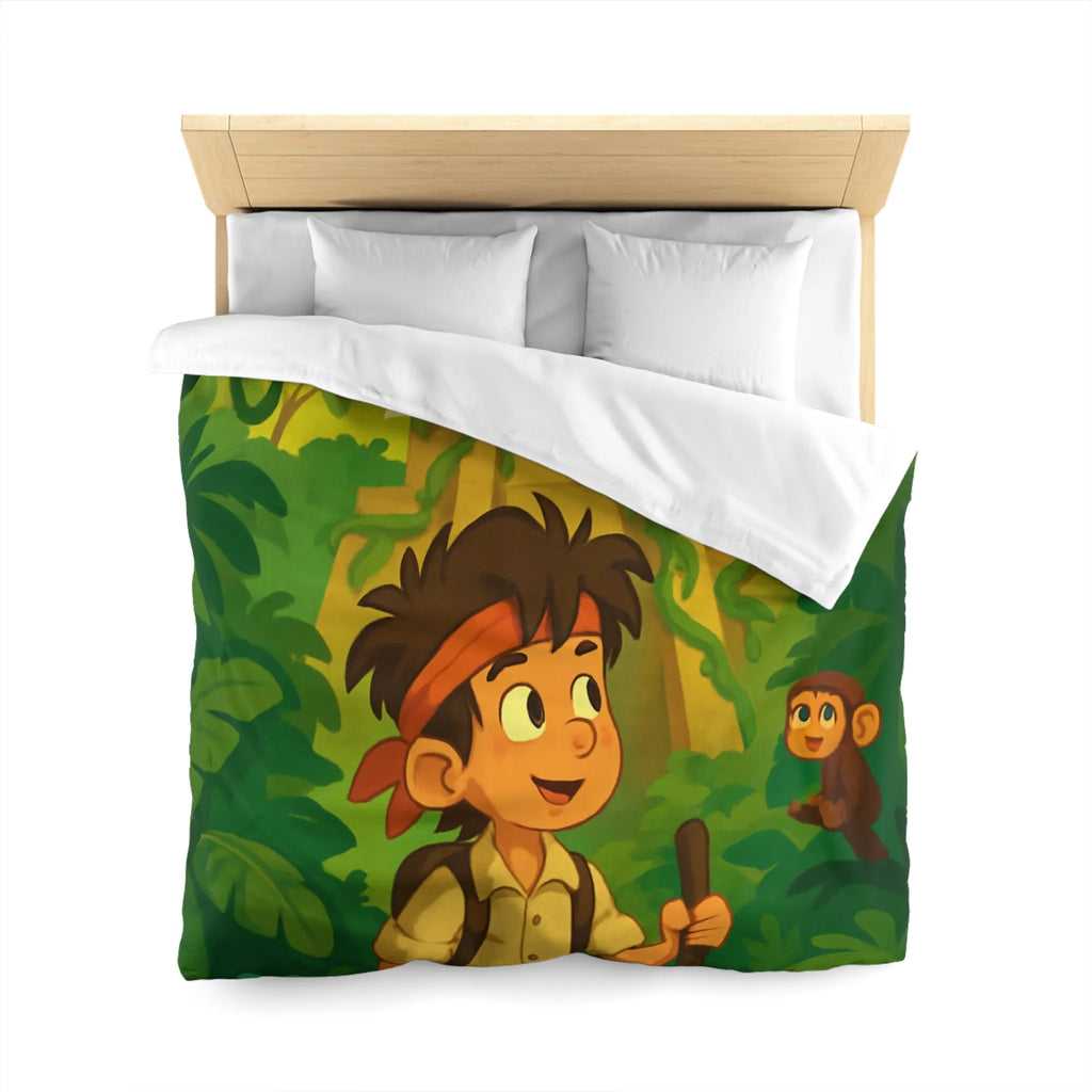 Housse de couette aventure jungle exotique pour chambre d'enfant avec animaux et temple