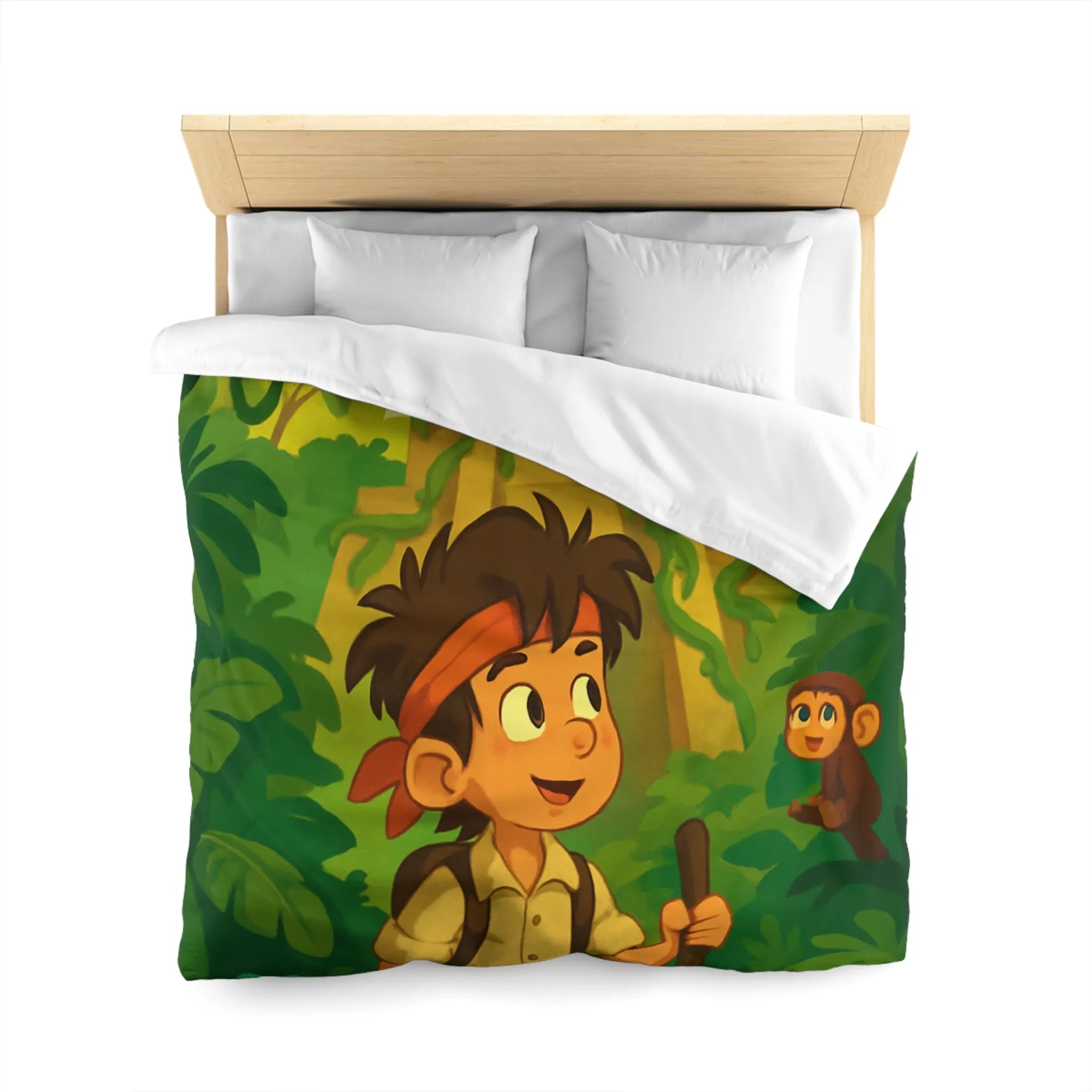 Housse de couette aventure jungle exotique pour chambre d'enfant avec animaux et temple