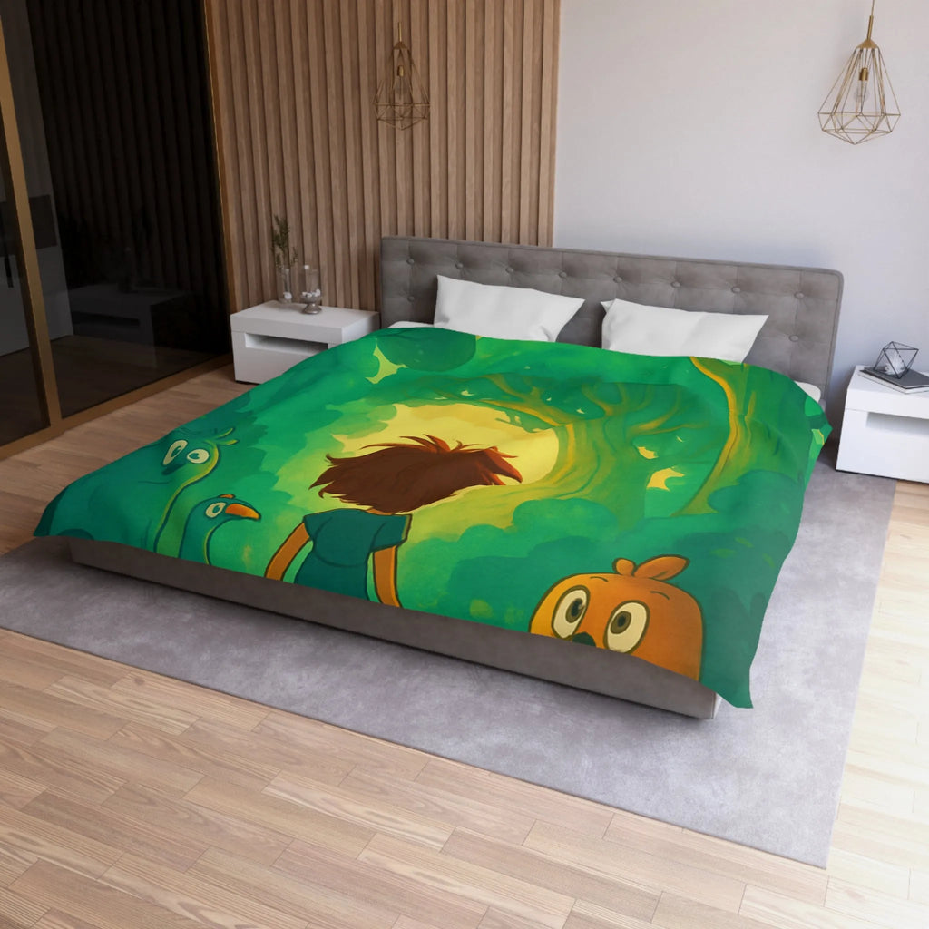 Housse de couette forêts enchantées avec animaux et personnage central, ambiance magique