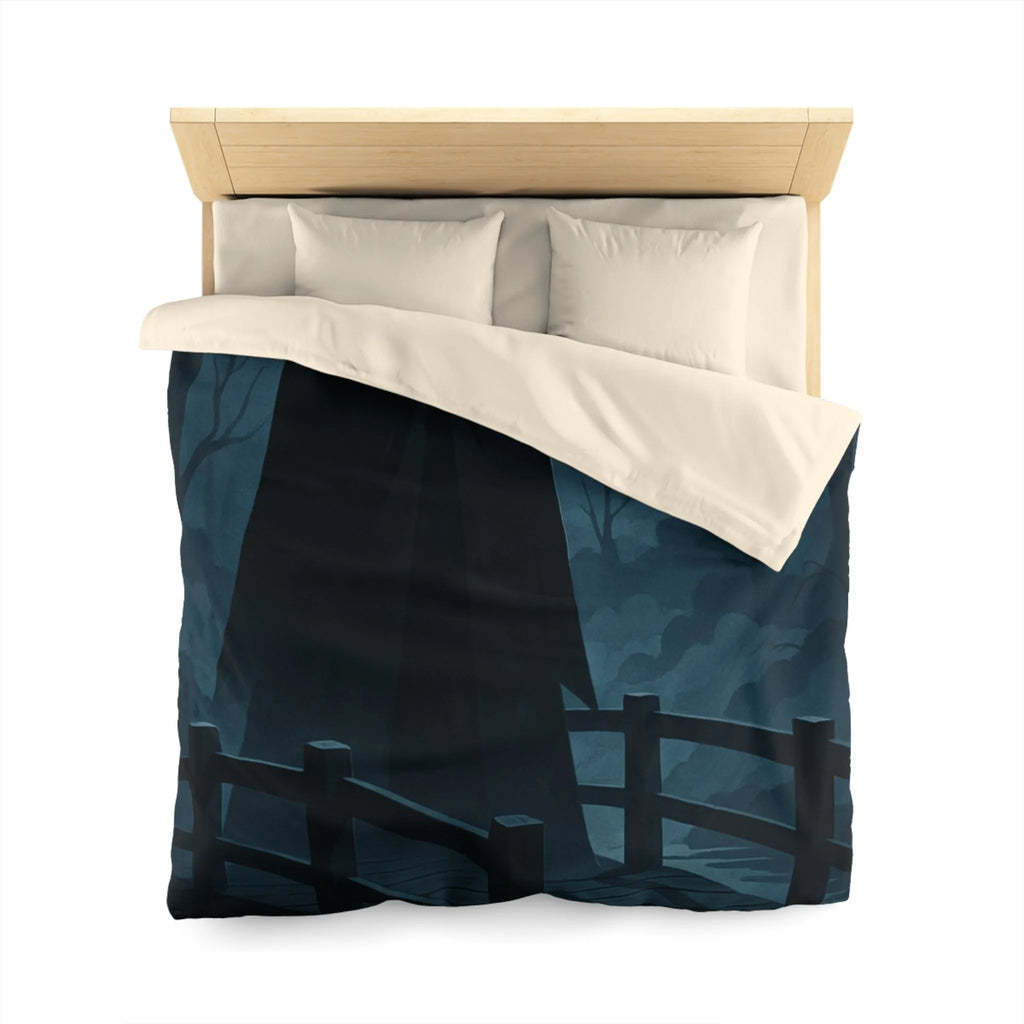 Housse de couette inspirée par l'art effrayant d'un paysage nocturne mystérieux.