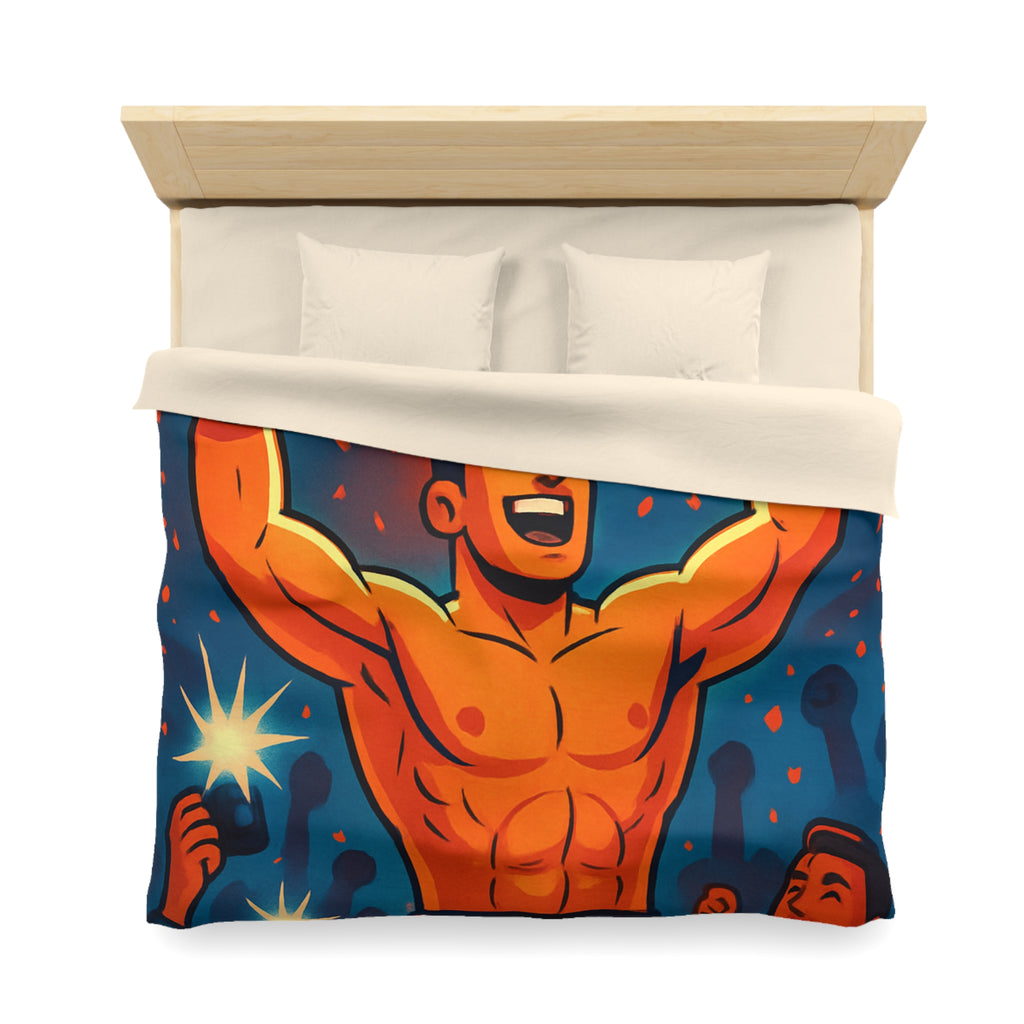 Housse de couette spectaculaire avec illustration de boxeur victorieux et public en liesse