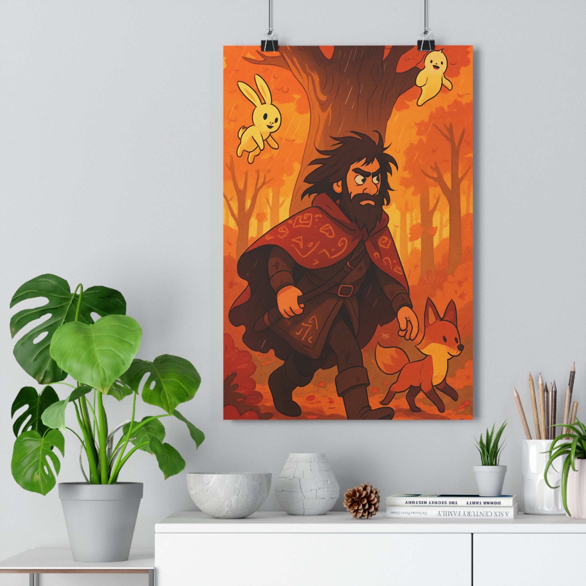 Poster décoratif anime brun orange mystique légendaire forêt aventure salon chambre chaleureux unique qualité