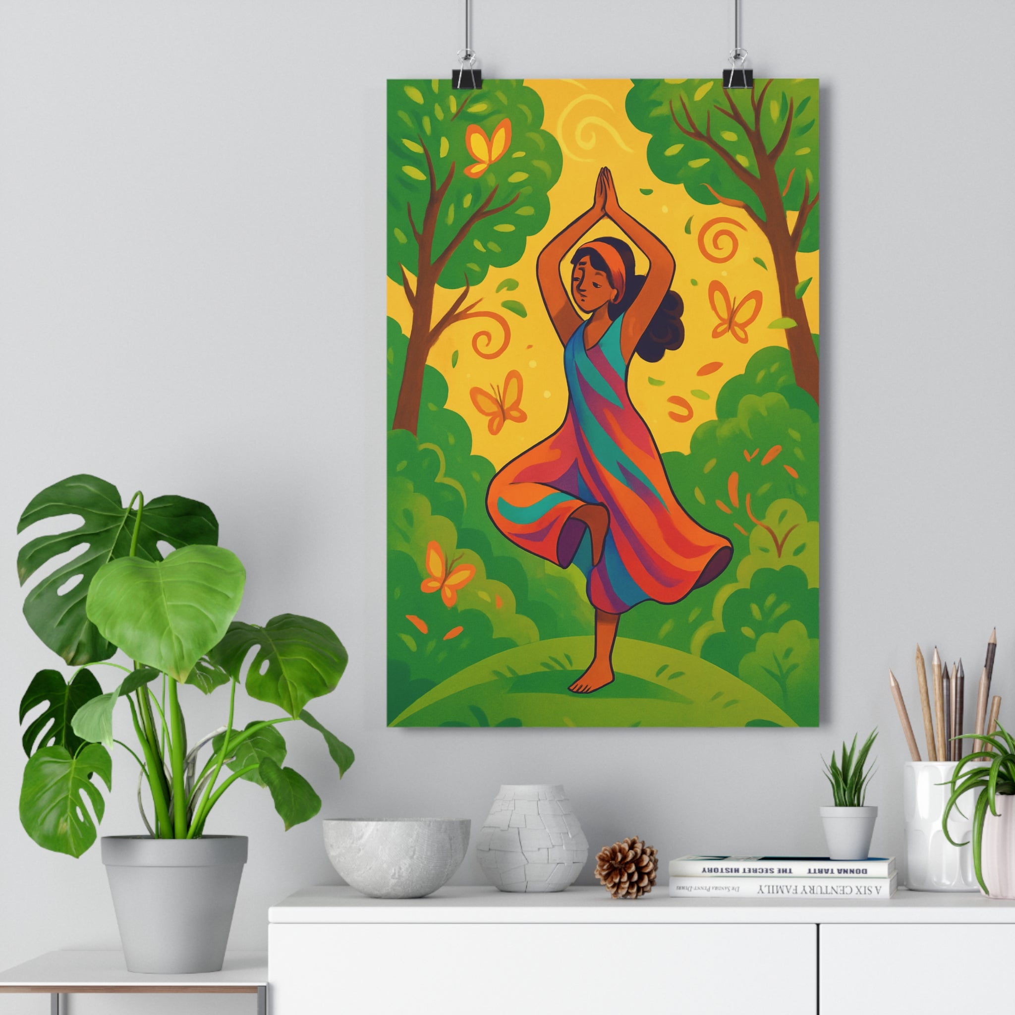 Poster décoratif yoga nature vert orange jaune méditation paisible énergisant salon chambre zen moderne