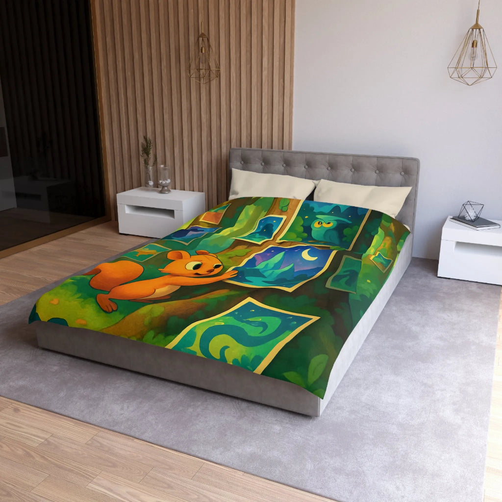 Housse de Couette Enchantée avec Écureuil et Tableaux Nocturnes pour Chambre d'Enfant