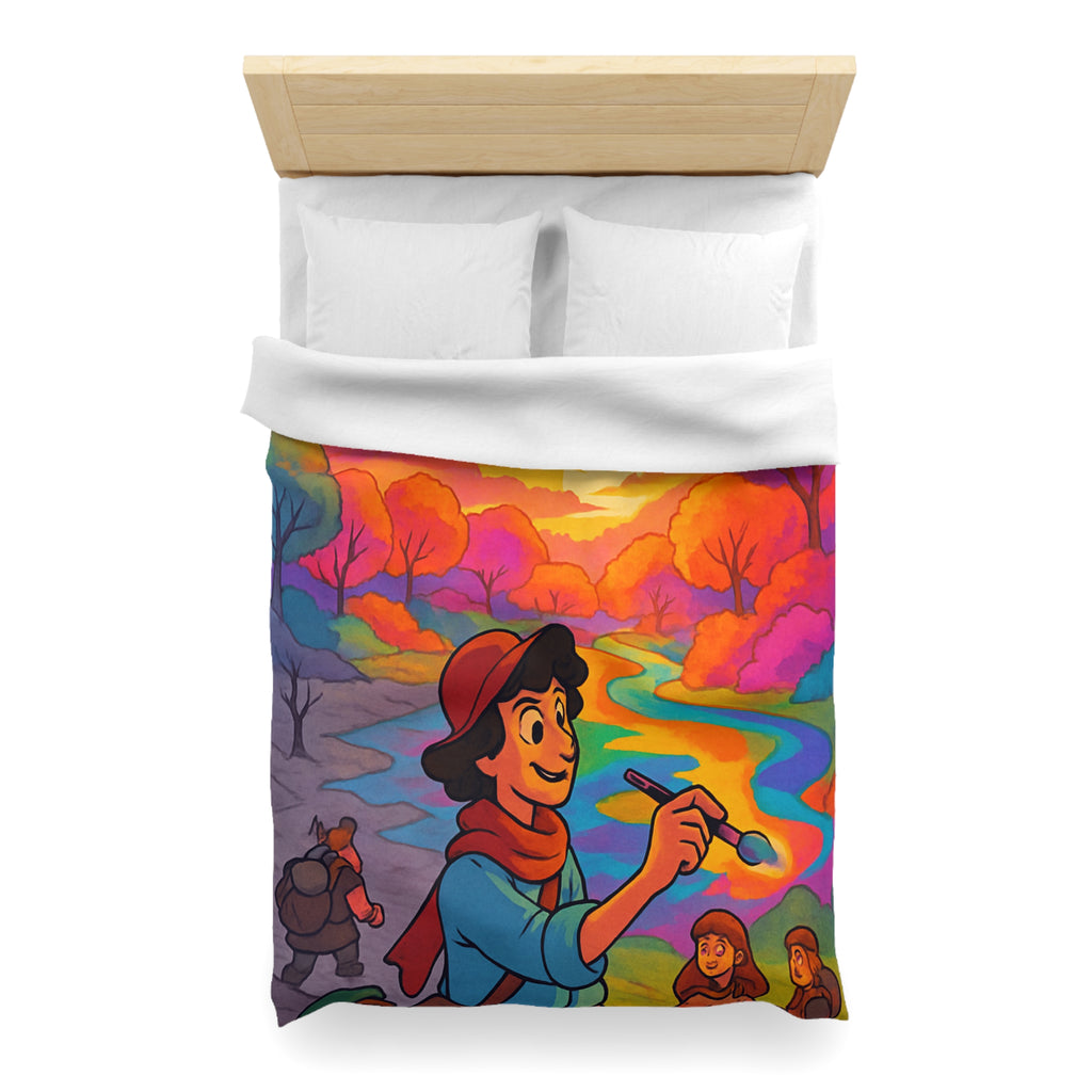 Housse de couette vibrante avec scène artistique de paysage coloré et aventure magique