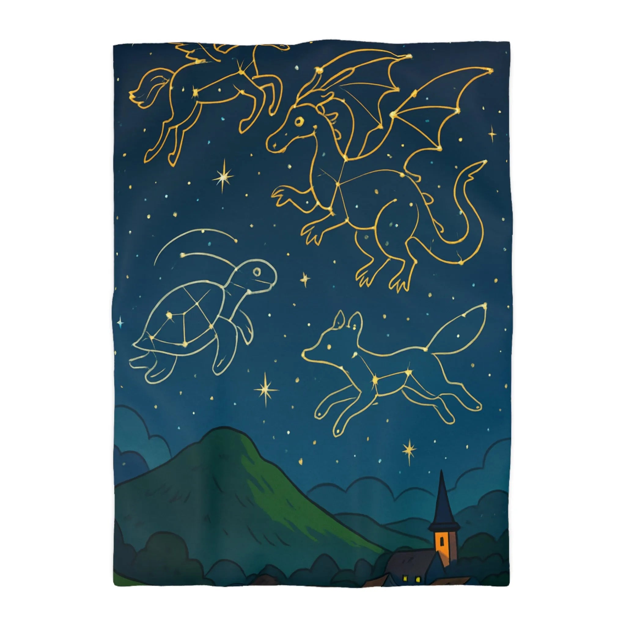 Housse De Couette Avec Constellations Animales Magiques Dans Un Ciel Nocturne Étoilé Enchanteur