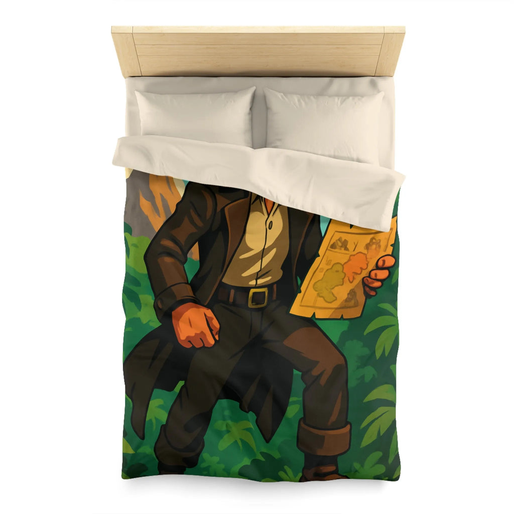 Housse de couette d'explorateur aventureux dans jungle luxuriante avec carte mystique colorée