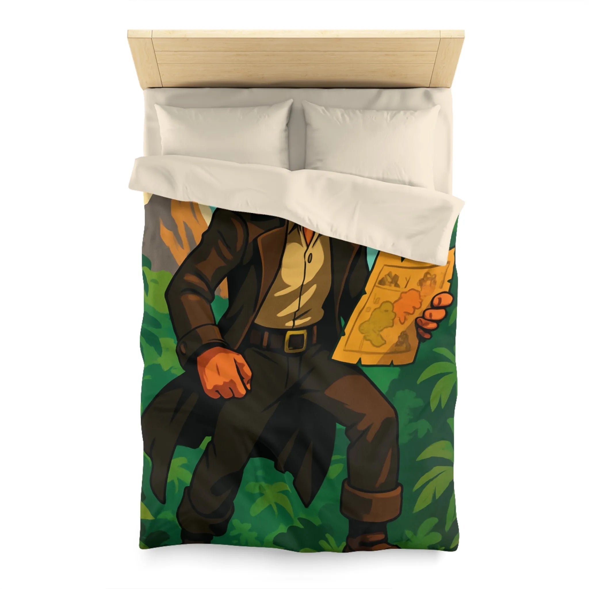 Housse de couette d'explorateur aventureux dans jungle luxuriante avec carte mystique colorée