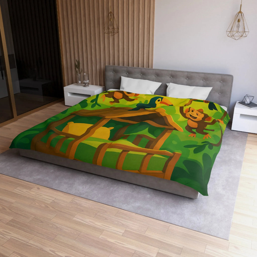 Housse de couette jungle avec singes et toucans pour chambre d'enfant colorée