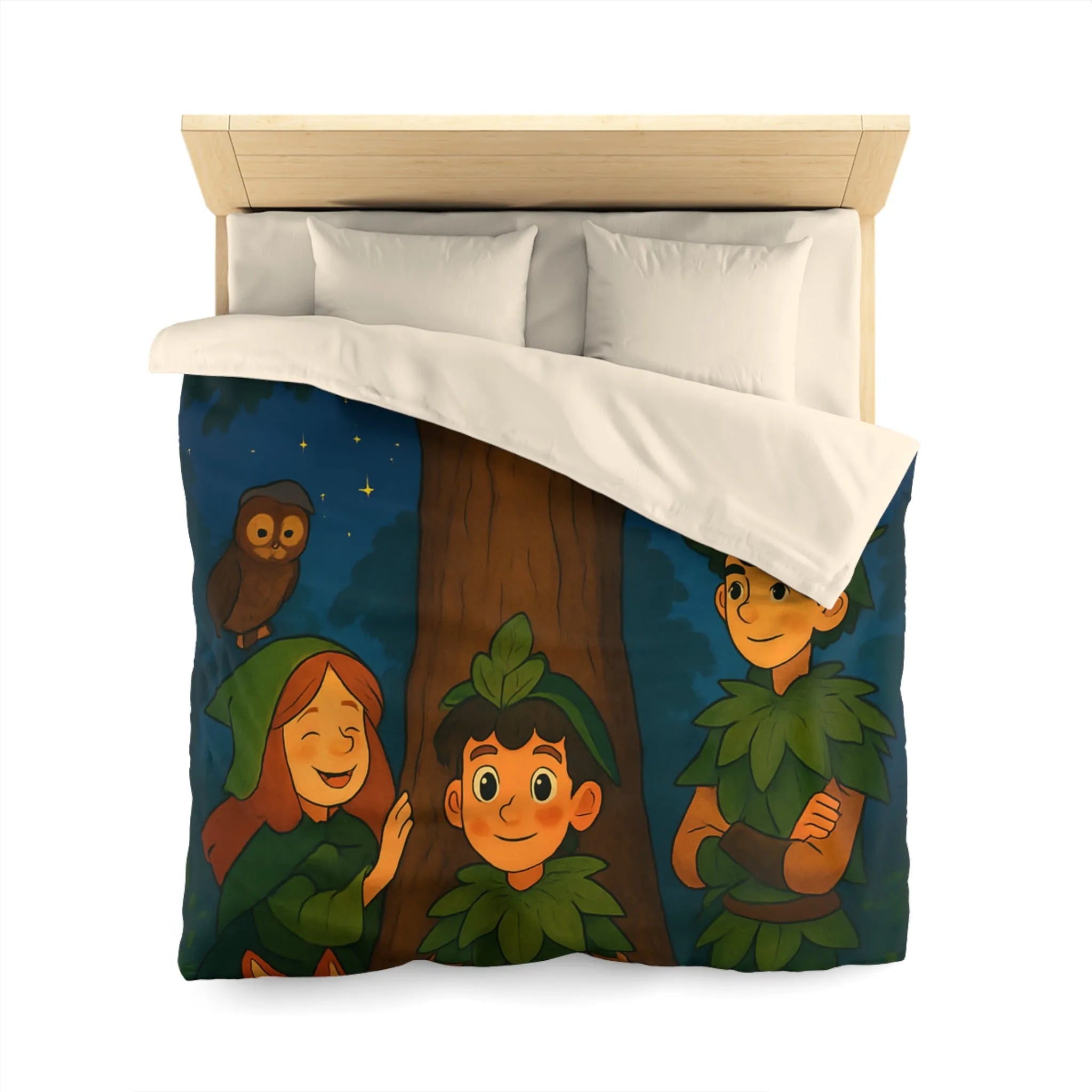 Housse de Couette Forêt Enchantée avec Animaux, Arbre et Enfants en Tenues Végétales