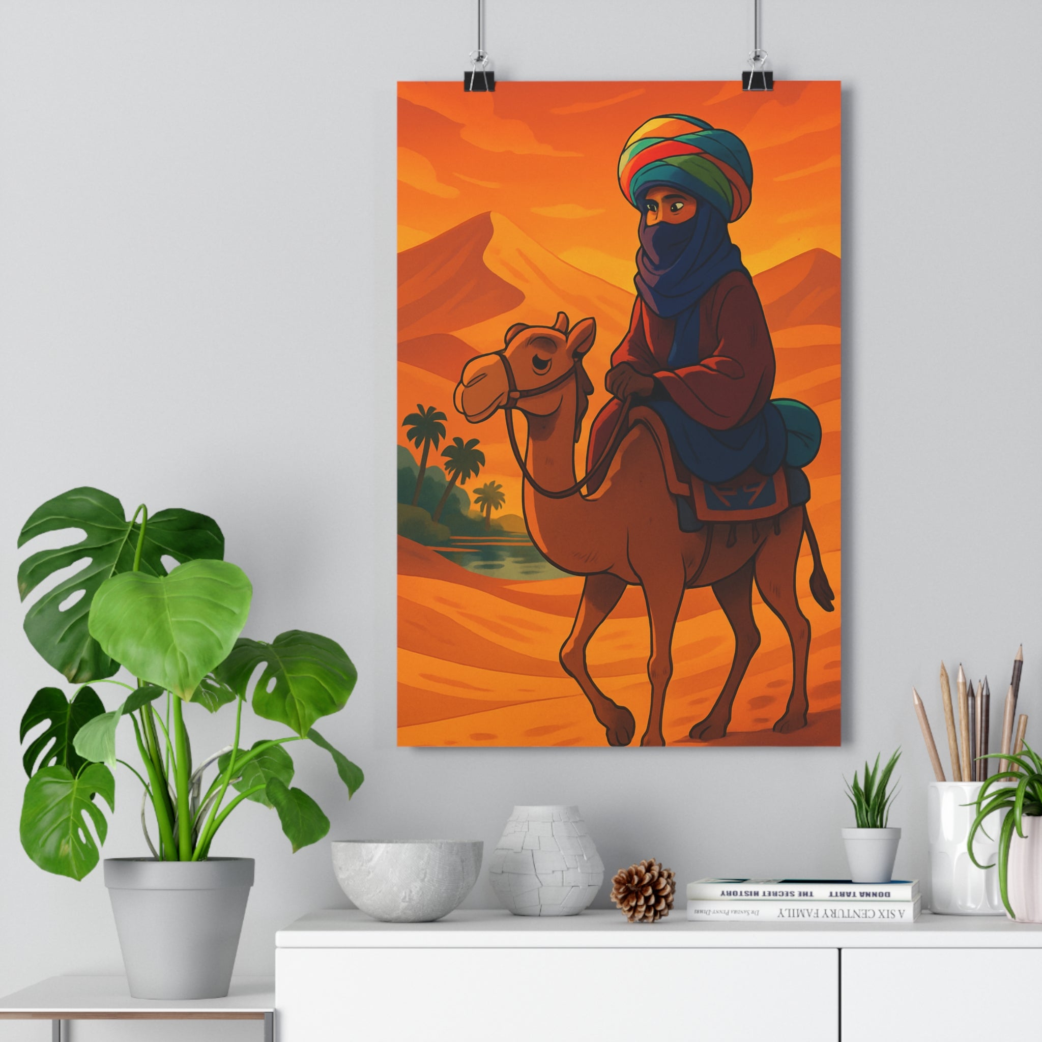 Poster décoratif anime vibrant orange bleu aventure désert chambre salon art mystérieux unique qualité