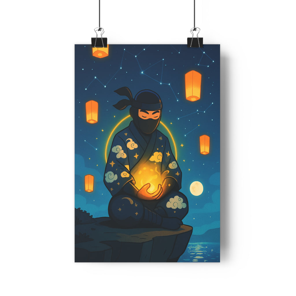 Poster décoratif dessin animé bleu orange mystique chambre salon ambiance sereine magique 30x46 cm