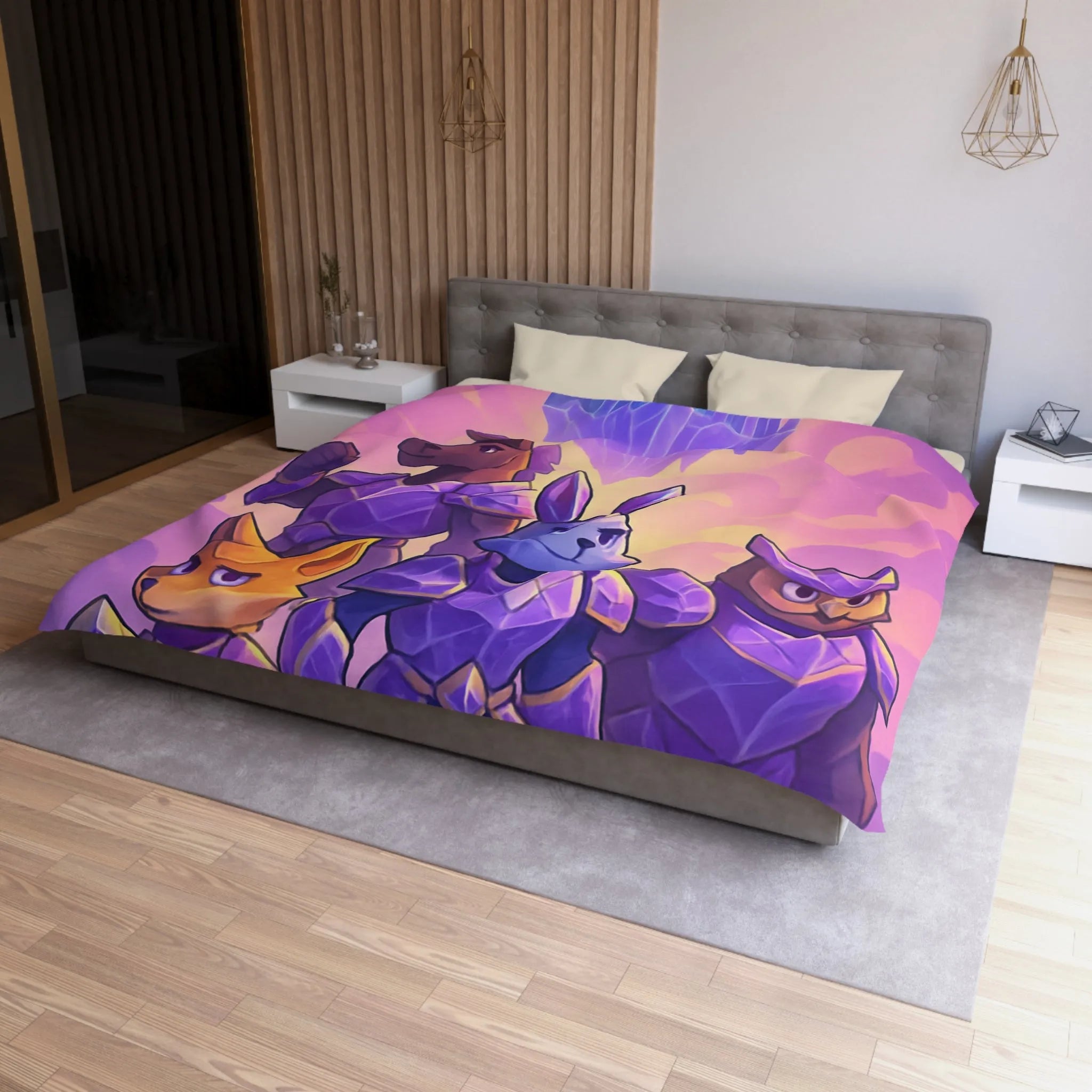 Housse de couette avec animaux chevaliers et château flottant pour chambre enfant