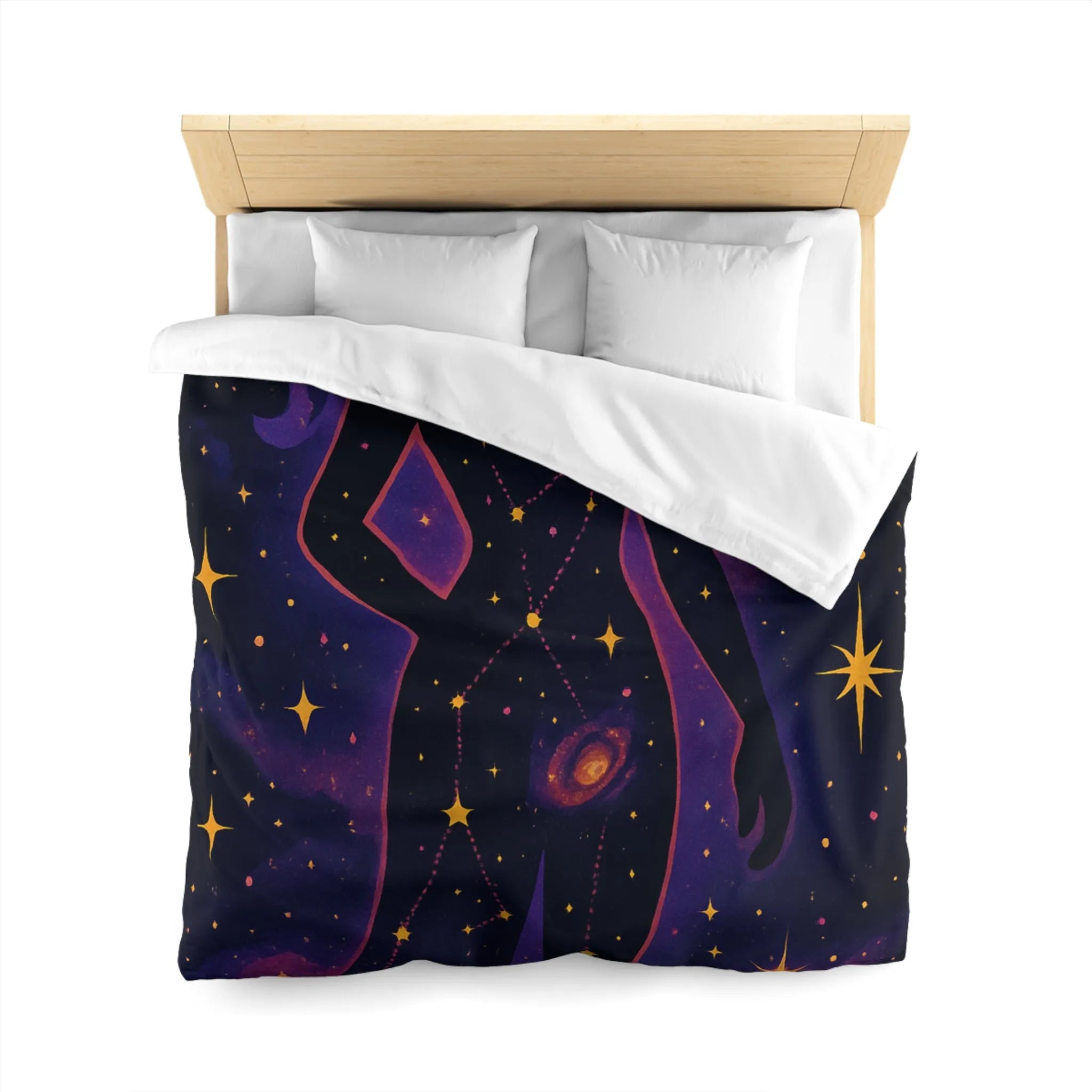 Housse de couette artistique silhouette femme constellation étoiles nébuleuses ambiance cosmique