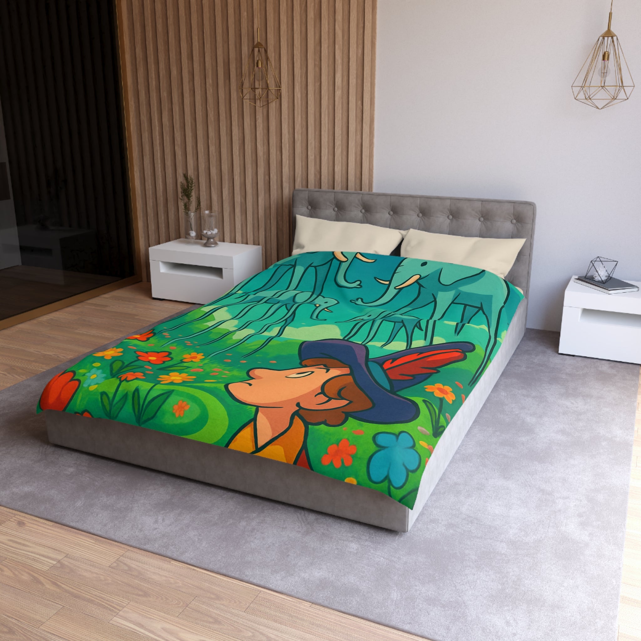 Housse de couette thème surréaliste éléphants géants couleur vive pour chambre artistique