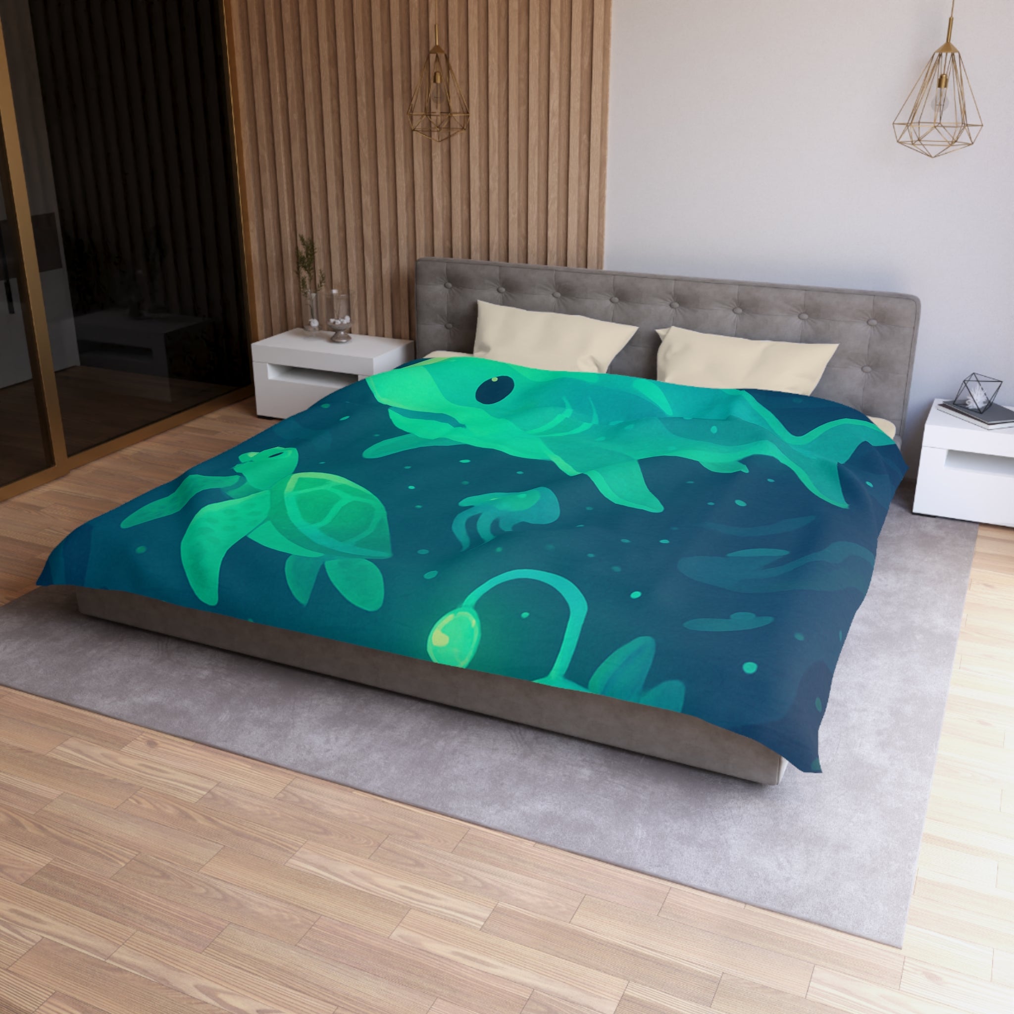 Housse de Couette Océan Lumineux avec Animaux Marins Amusants et Fantastiques Illustrés