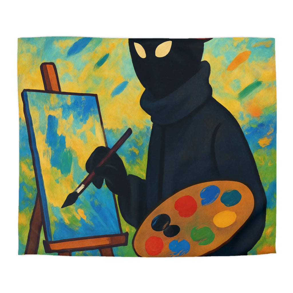 Housse de couette artiste mystérieux avec palette et paysage abstrait coloré