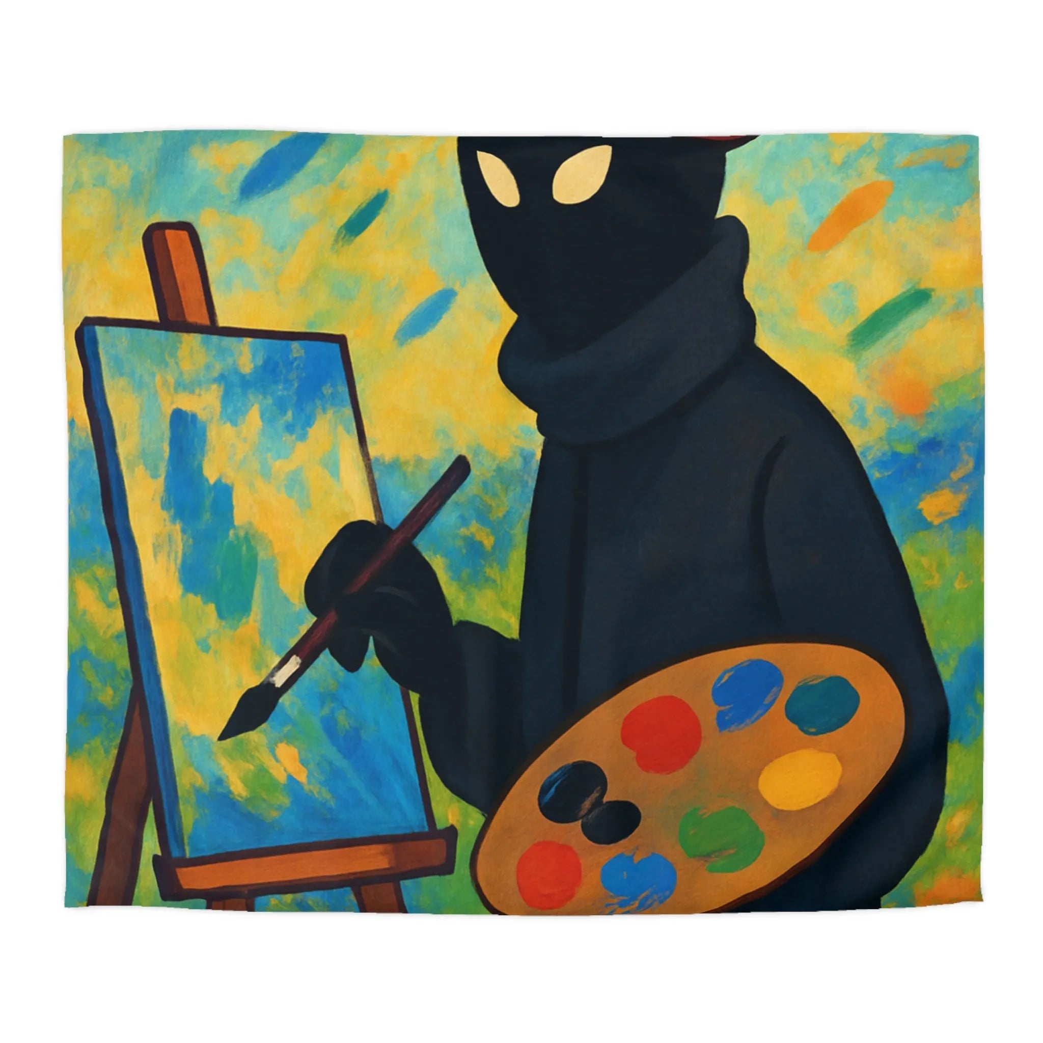 Housse de couette artiste mystérieux avec palette et paysage abstrait coloré