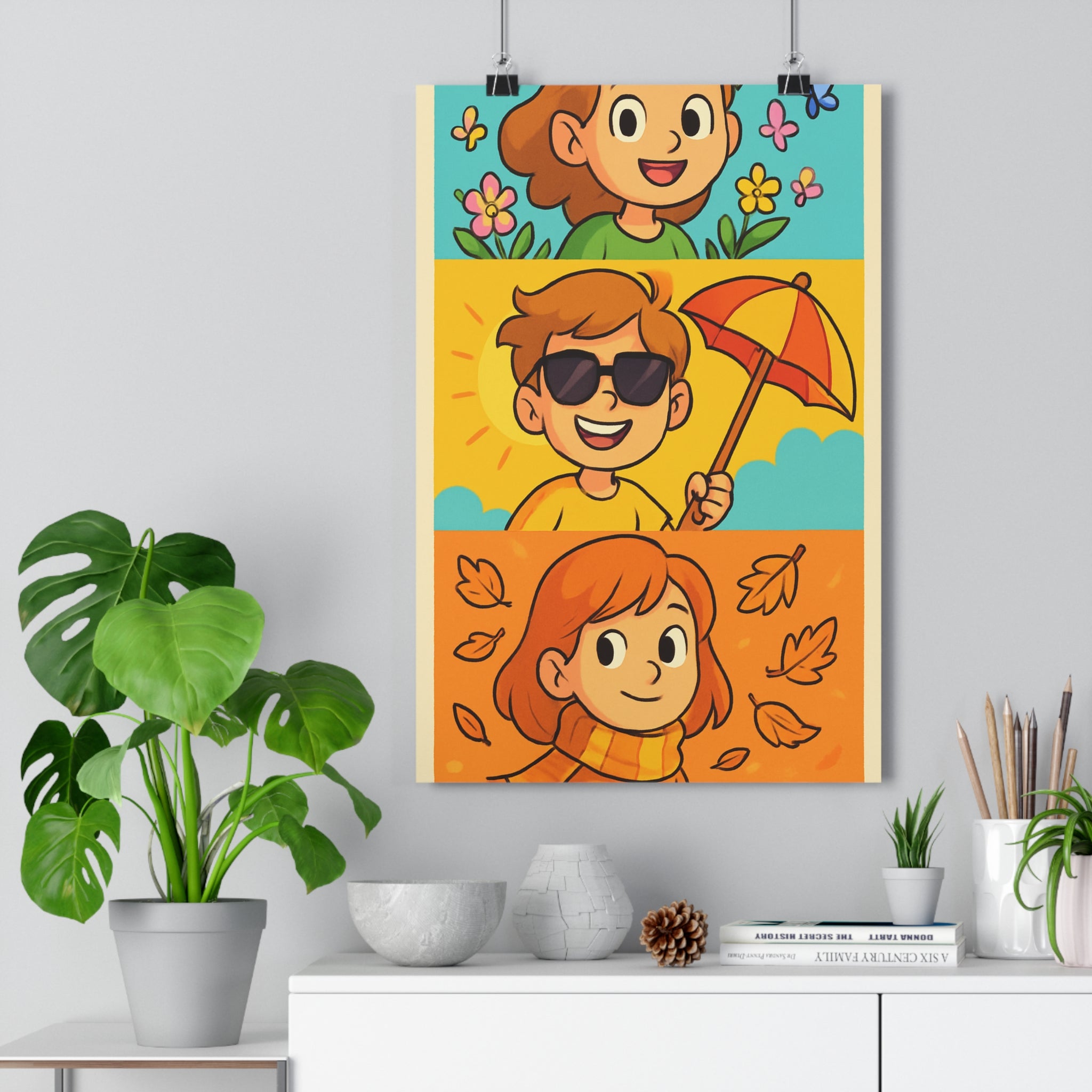 Poster décoratif cartoon coloré joyeux printemps été automne hiver salon chambre enfant qualité premium